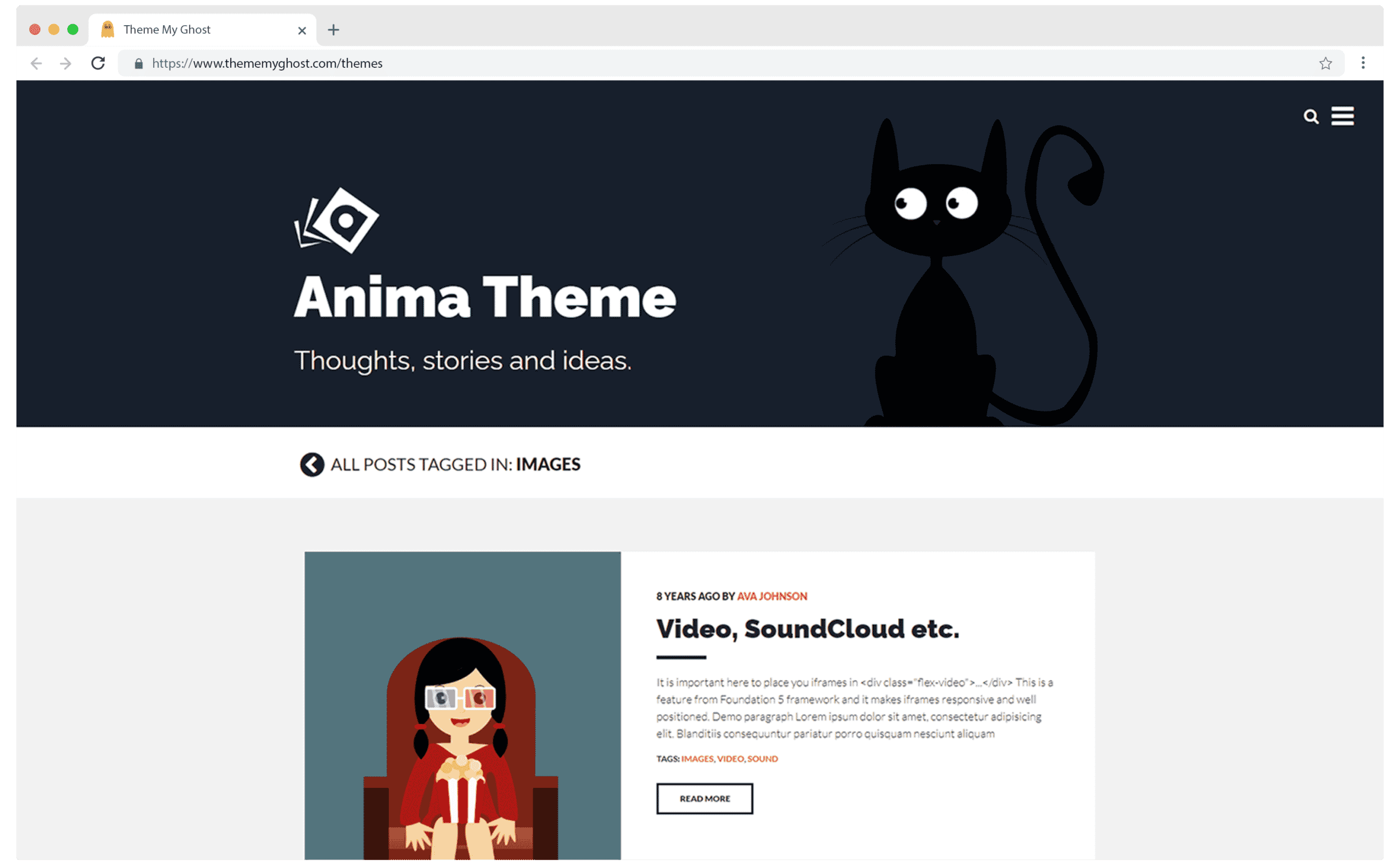 Anima Premium Ghost Blog CMS Theme with Dark Mode for Portfolio Magazine Newsletter Photography Podcasts Travel Fashion Personal Blog on ThemeForest Ghost Marketplace by pxThemes 8 1