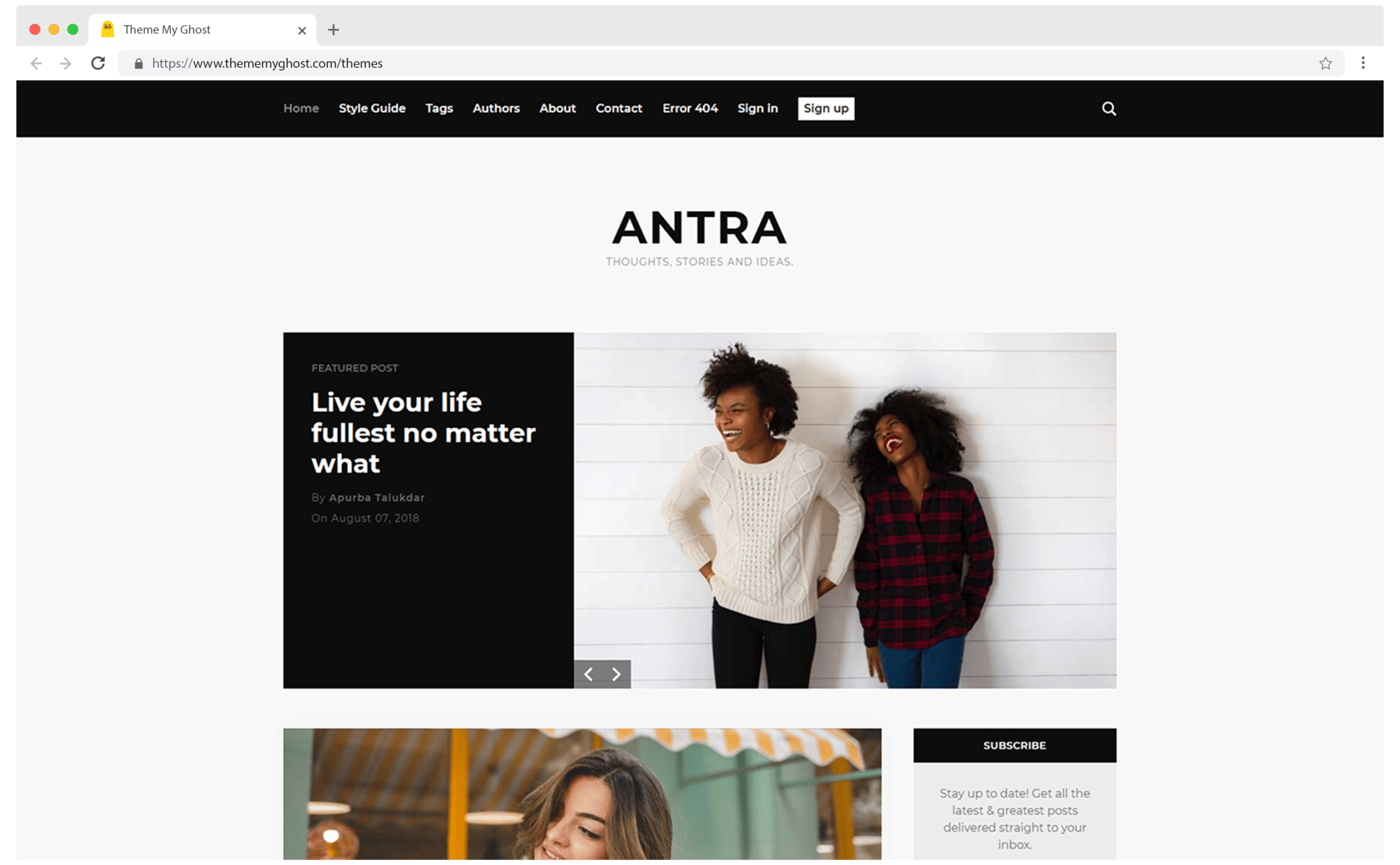 Antra Premium Ghost Blog CMS Theme with Dark Mode for Portfolio Magazine Newsletter Photography Podcasts Travel Fashion Personal Blog on ThemeForest Ghost Marketplace by GBJ Solution 2 1