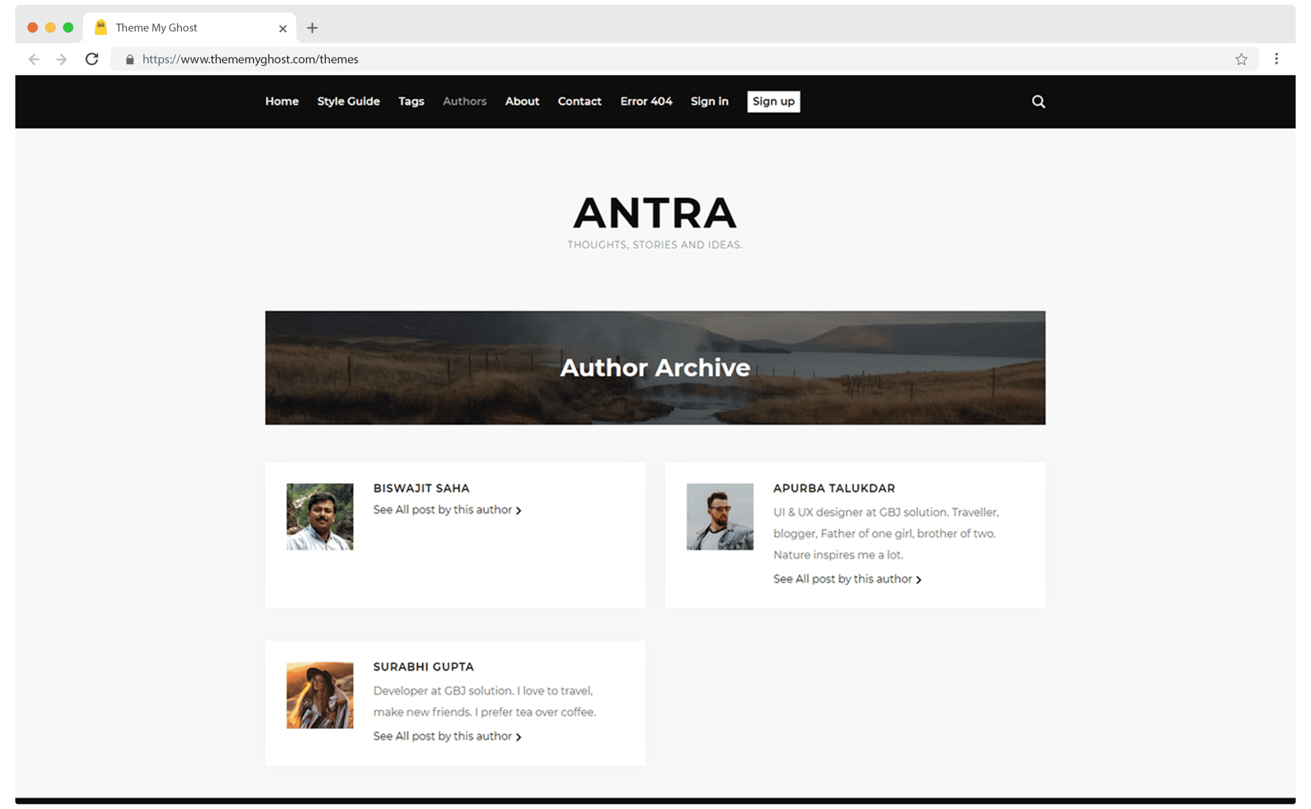 Antra Premium Ghost Blog CMS Theme with Dark Mode for Portfolio Magazine Newsletter Photography Podcasts Travel Fashion Personal Blog on ThemeForest Ghost Marketplace by GBJ Solution 4 1