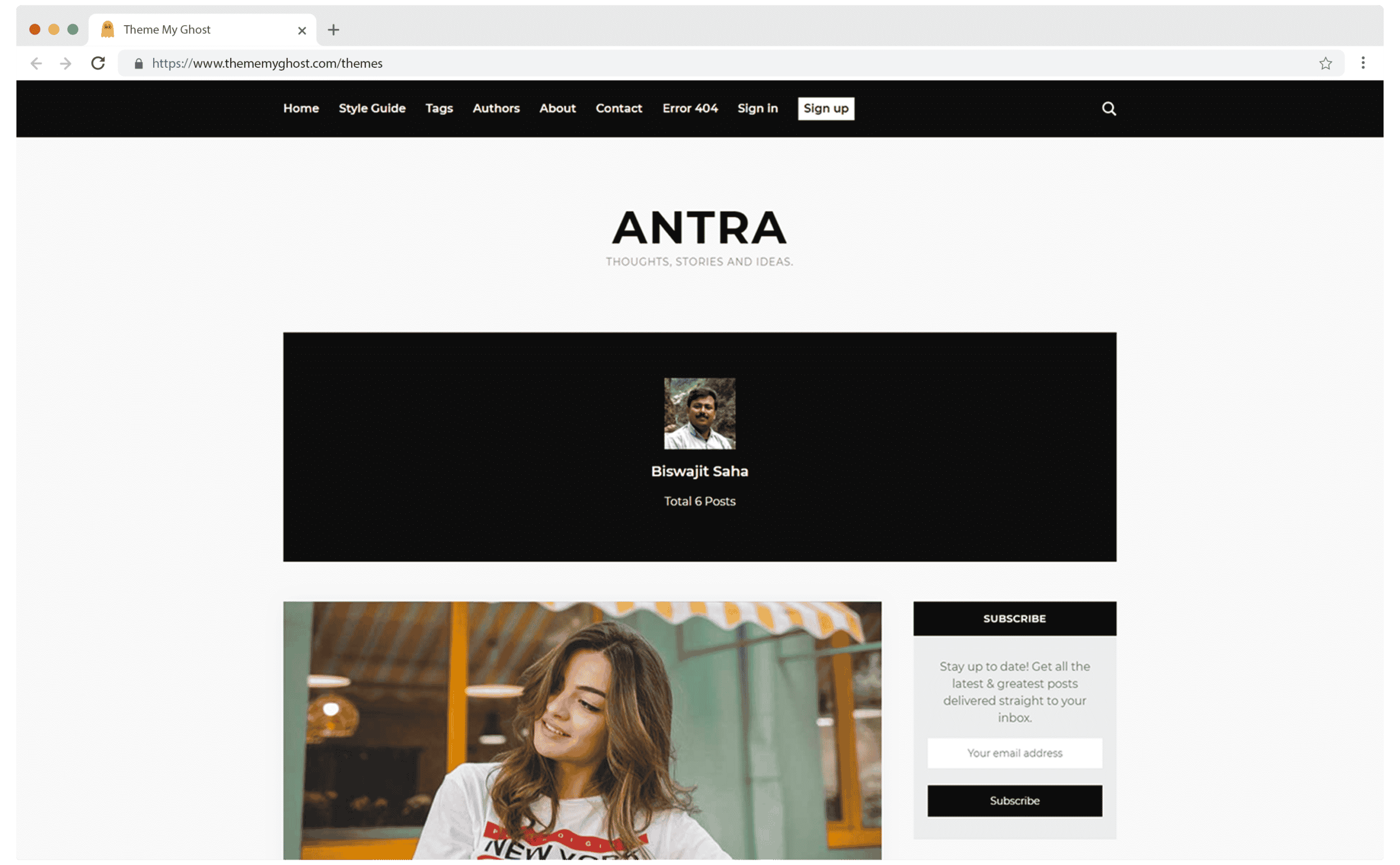 Antra Premium Ghost Blog CMS Theme with Dark Mode for Portfolio Magazine Newsletter Photography Podcasts Travel Fashion Personal Blog on ThemeForest Ghost Marketplace by GBJ Solution 5 1