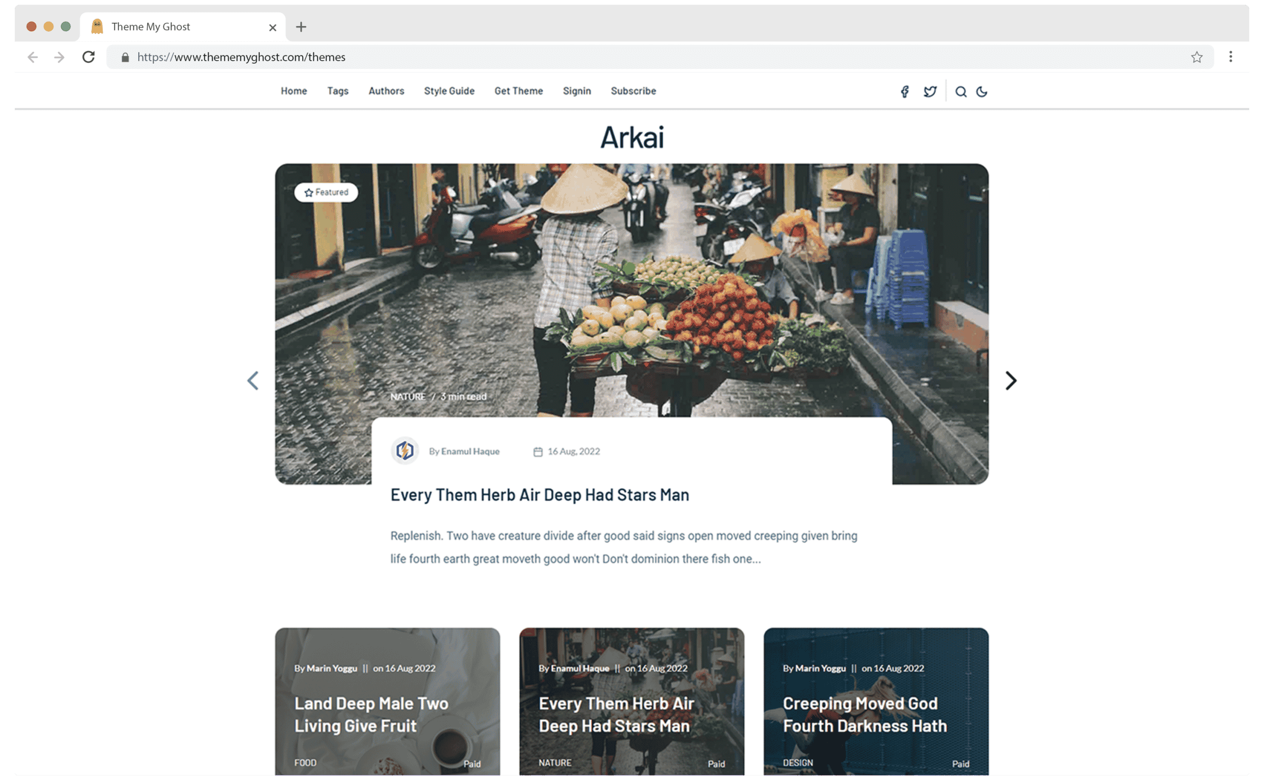 Arkai Premium Ghost Blog CMS Theme with Dark Mode for Portfolio Magazine Newsletter Photography Podcasts Travel Fashion Personal Blog on ThemeForest Ghost Marketplace by Electron Themes 2 1