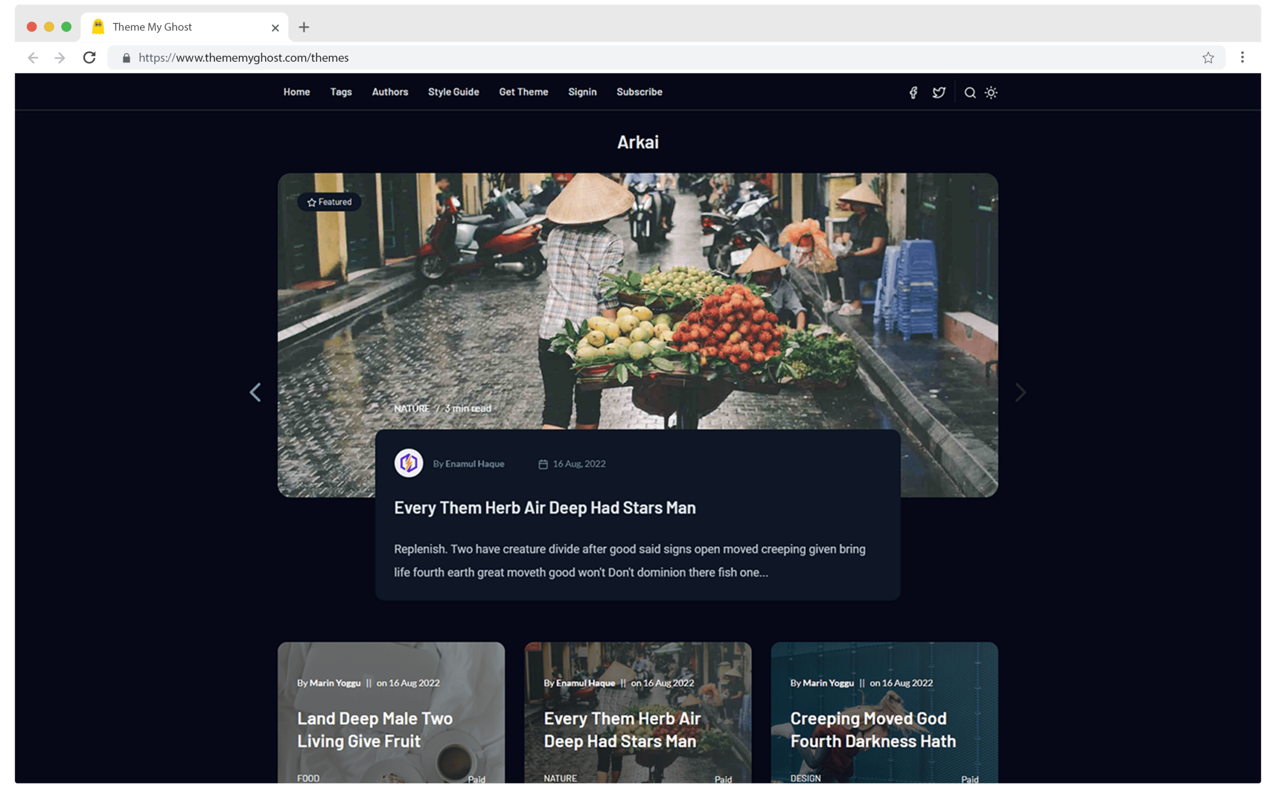 Arkai Premium Ghost Blog CMS Theme with Dark Mode for Portfolio Magazine Newsletter Photography Podcasts Travel Fashion Personal Blog on ThemeForest Ghost Marketplace by Electron Themes 4 1