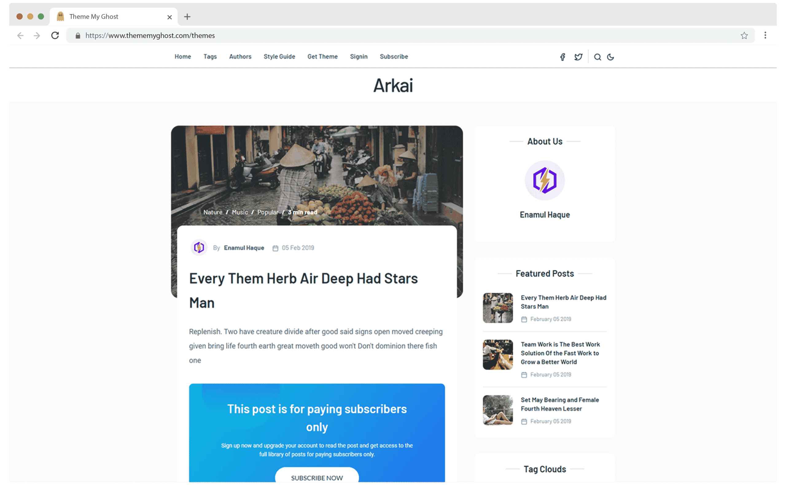 Arkai Premium Ghost Blog CMS Theme with Dark Mode for Portfolio Magazine Newsletter Photography Podcasts Travel Fashion Personal Blog on ThemeForest Ghost Marketplace by Electron Themes 8 1