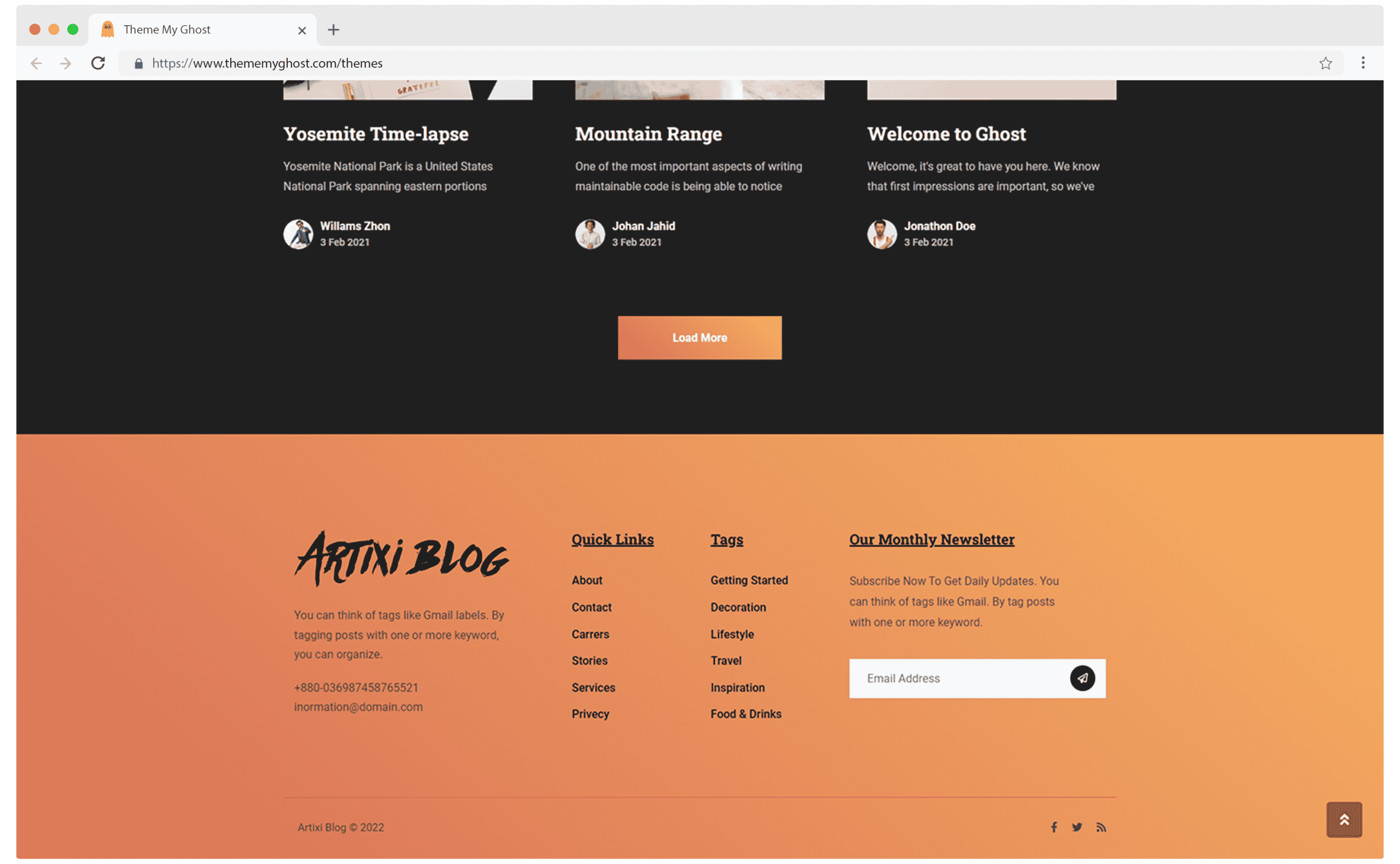 Artixi Premium Ghost Blog CMS Theme with Dark Mode for Portfolio Magazine Newsletter Photography Podcasts Travel Fashion Personal Blog on ThemeForest Ghost Marketplace by 9t9 1 4