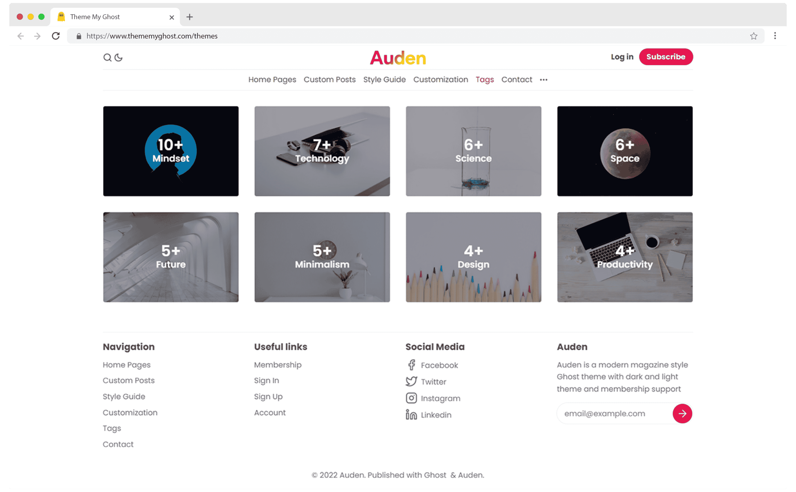 Auden Premium Ghost Theme Template with Dark Mode for Blog Membership and Newsletter by Biron Themes 11