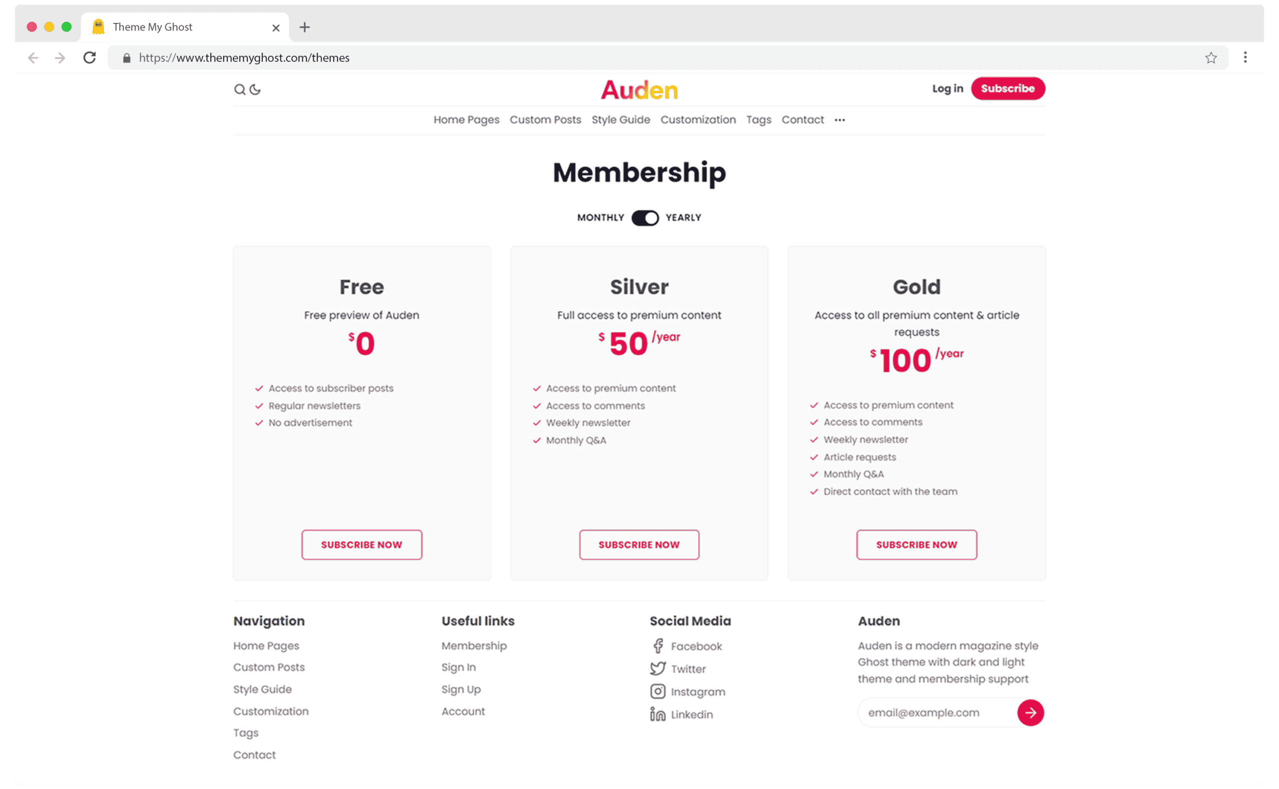 Auden Premium Ghost Theme Template with Dark Mode for Blog Membership and Newsletter by Biron Themes 16