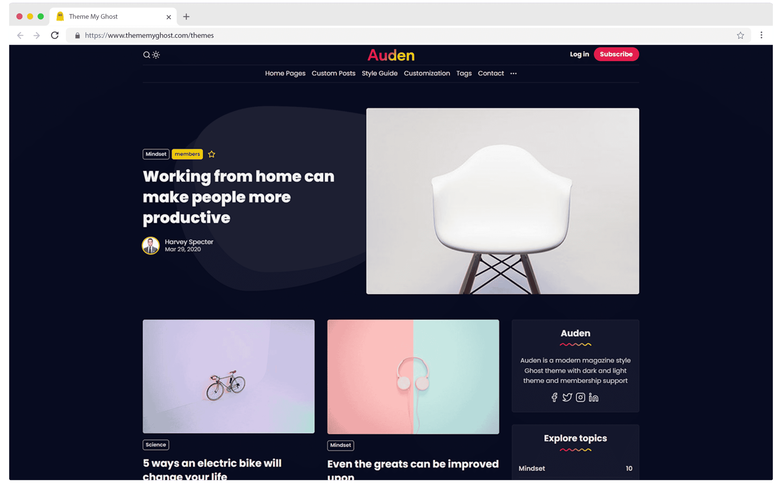 Auden Premium Ghost Theme Template with Dark Mode for Blog Membership and Newsletter by Biron Themes 20