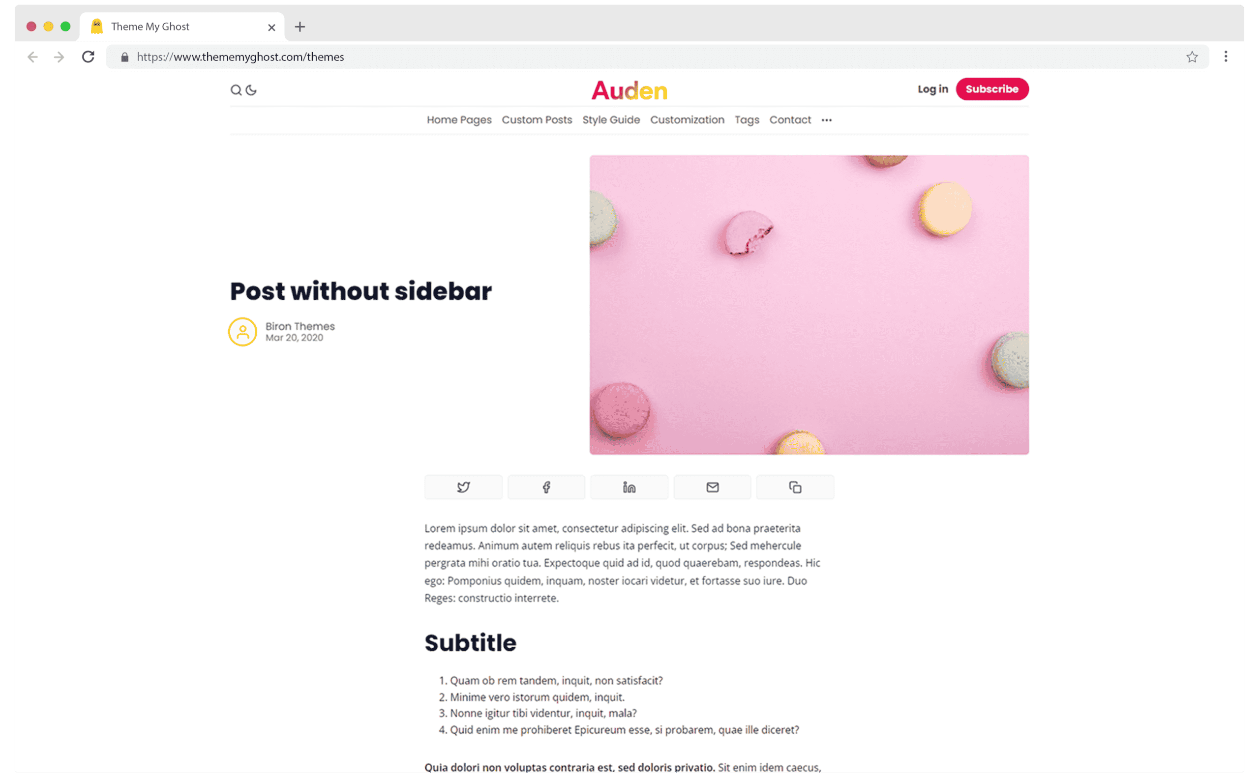Auden Premium Ghost Theme Template with Dark Mode for Blog Membership and Newsletter by Biron Themes 8