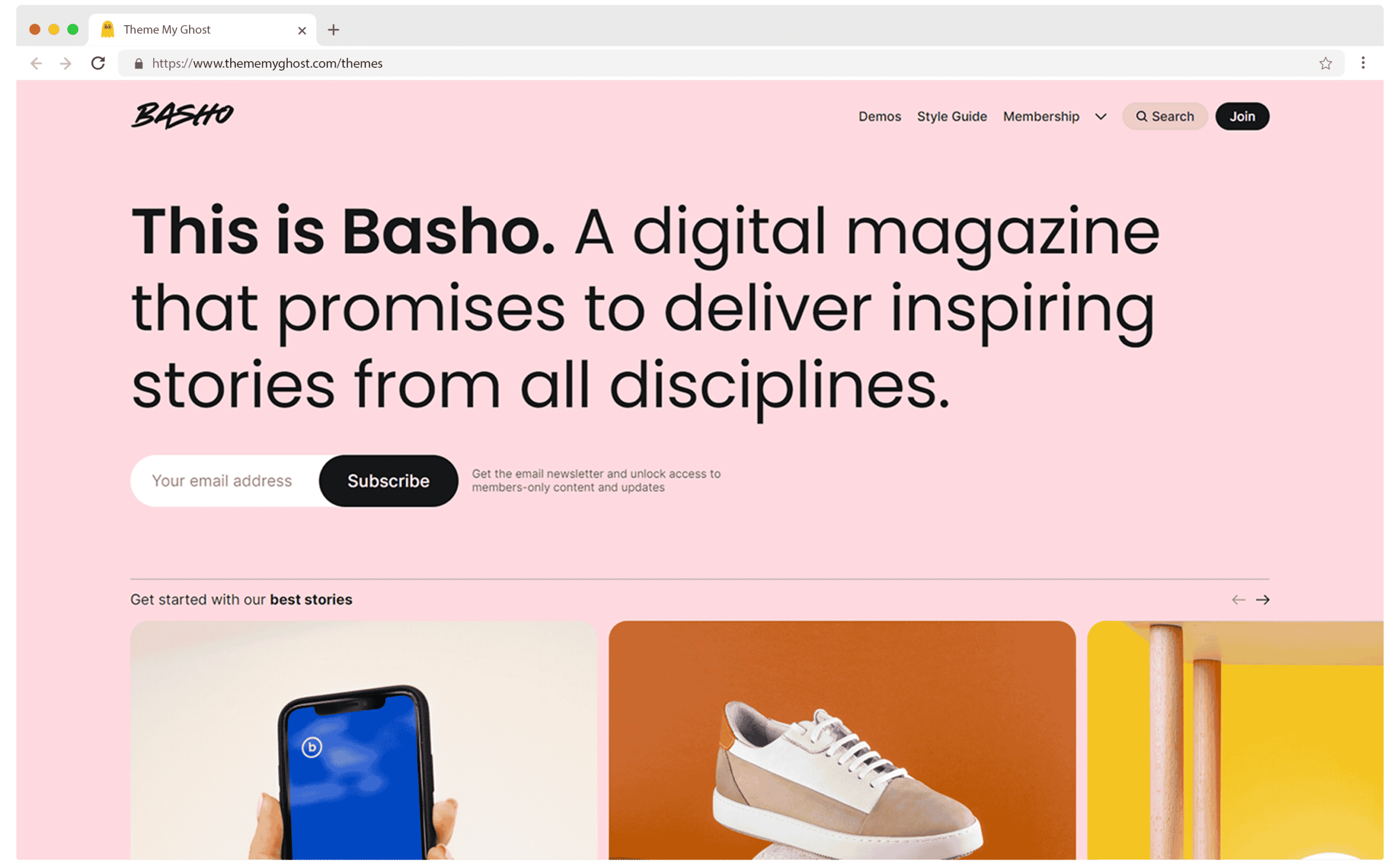 Basho Premium Ghost Blog CMS Theme with Dark Mode for Portfolio Magazine Newsletter Photography Podcasts Travel Fashion Personal Blog on ThemeForest Ghost Marketplace by Fueko Net 1 1