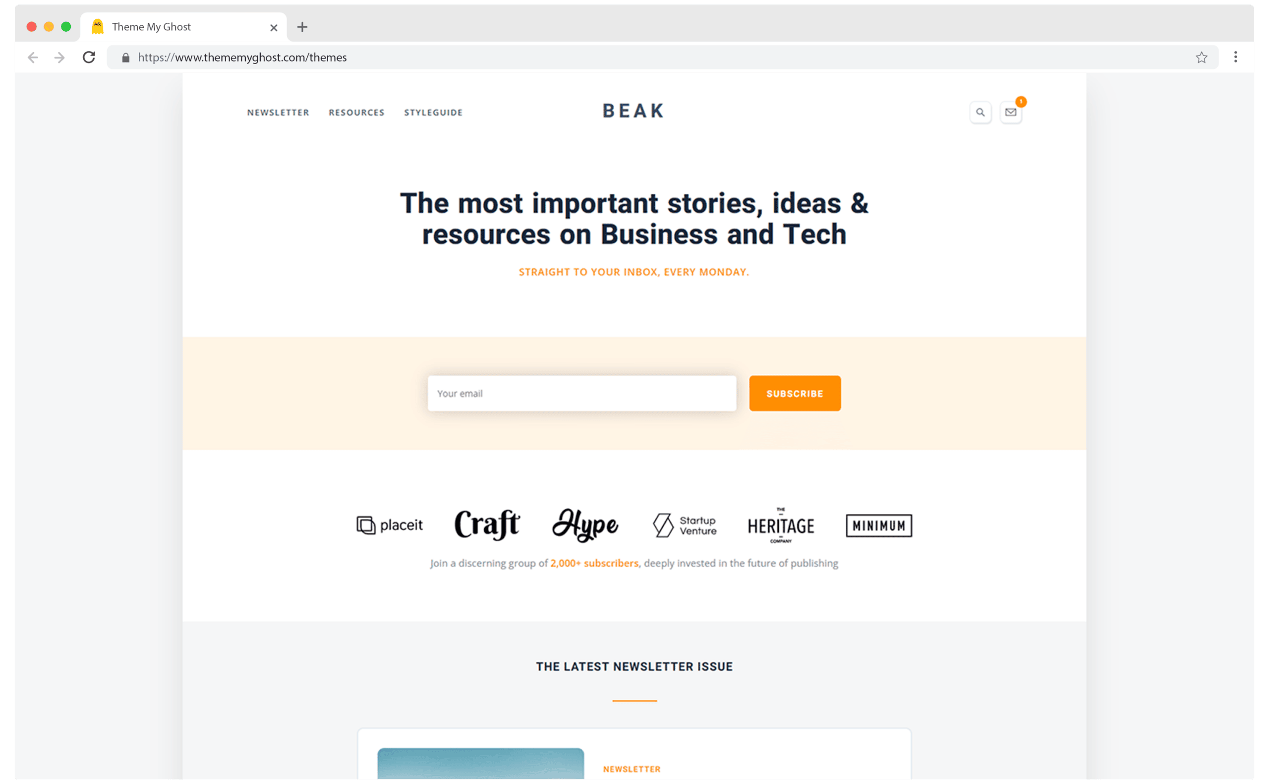 Beak A Simple Paid Ghost Newsletter Theme with Ability to Show Resources and Guides 1