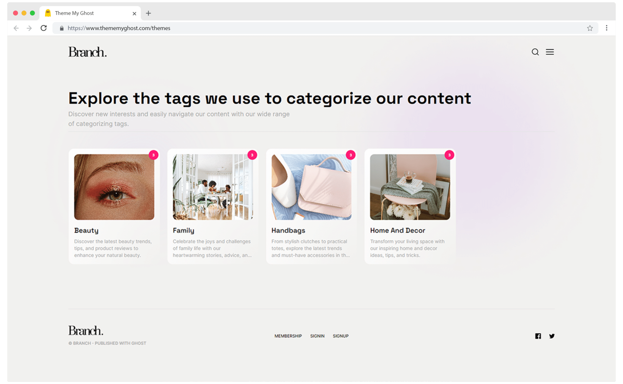Branch is a Premium Ghost theme for magazine layout with Custom Sign In and Membership pages 6 1
