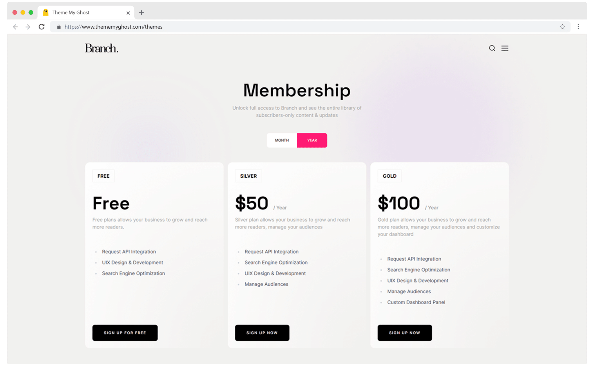 Branch is a Premium Ghost theme for magazine layout with Custom Sign In and Membership pages 9 1