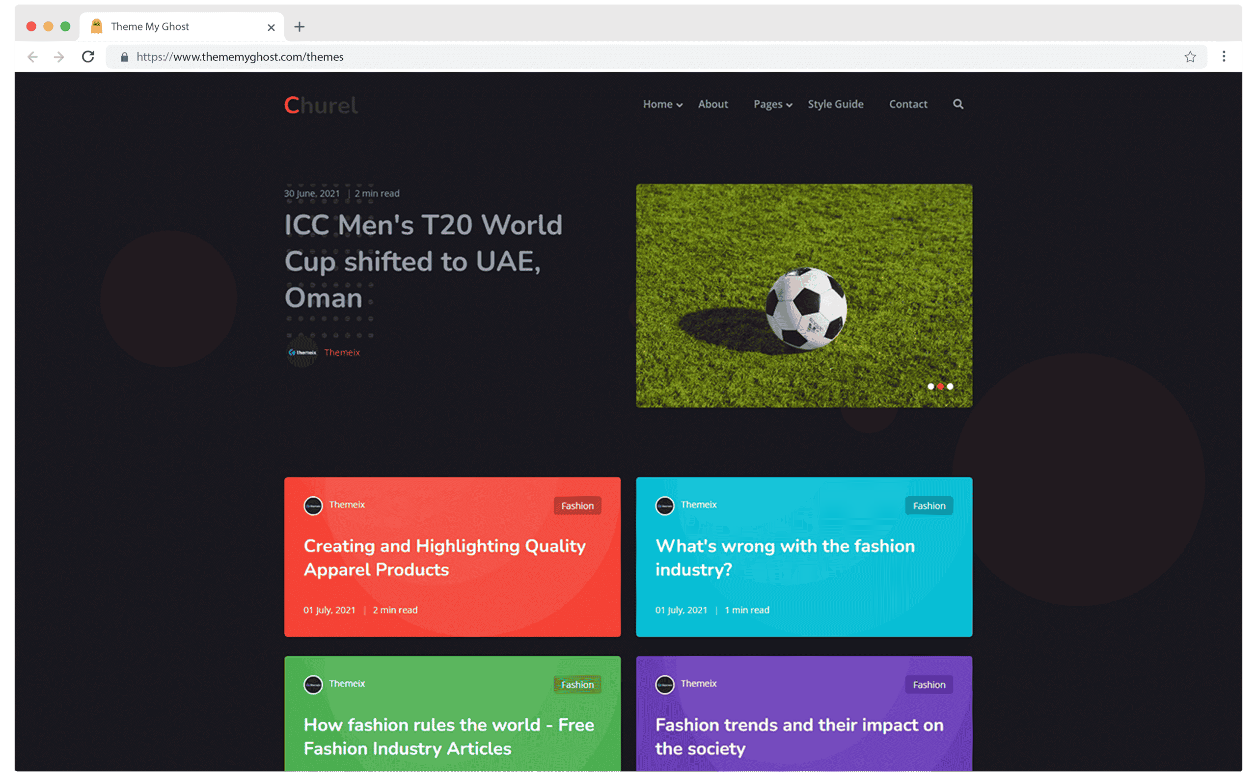 Churel Premium Ghost CMS Theme Template for Ghost Blog for Sports with Dark Mode on Themeforest Ghost Marketplace 3 1