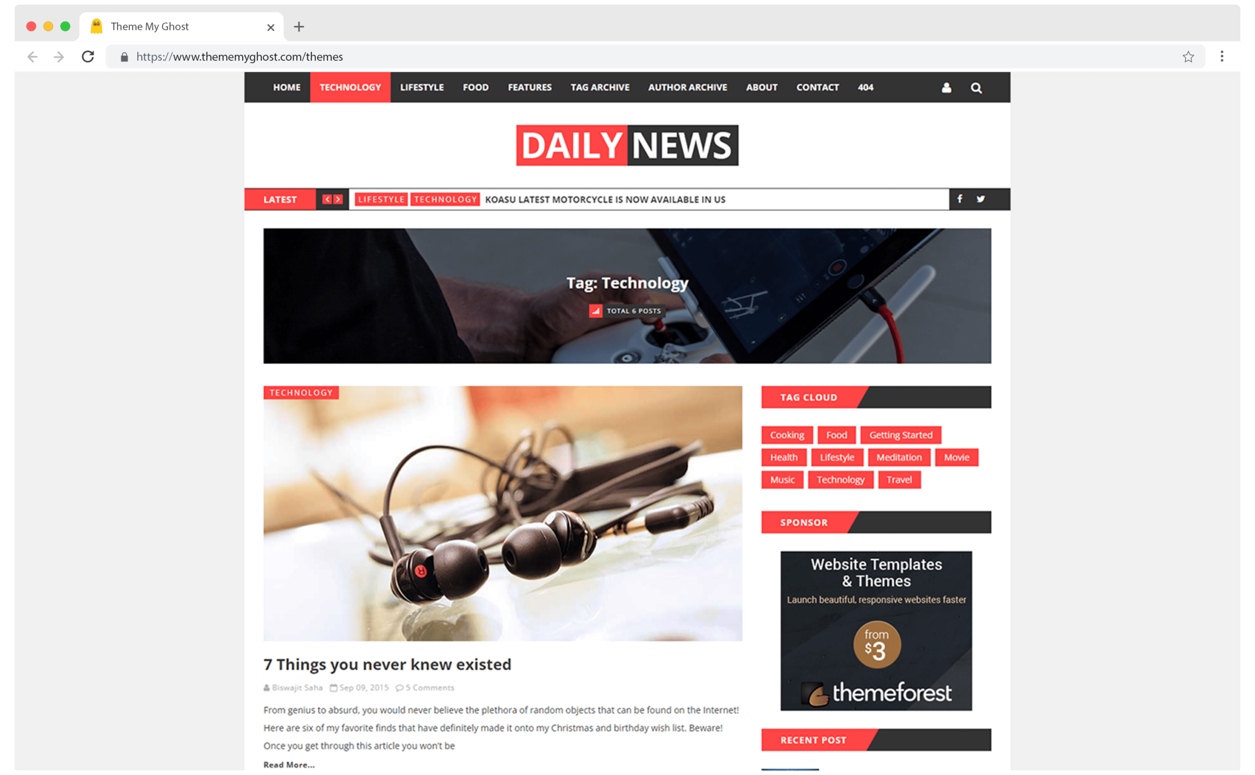 DAILY NEWS Premium Ghost Blog CMS Theme with Dark Mode for Portfolio Magazine Newsletter Photography Podcasts Travel Fashion Personal Blog on ThemeForest Ghost Marketplace 10 1