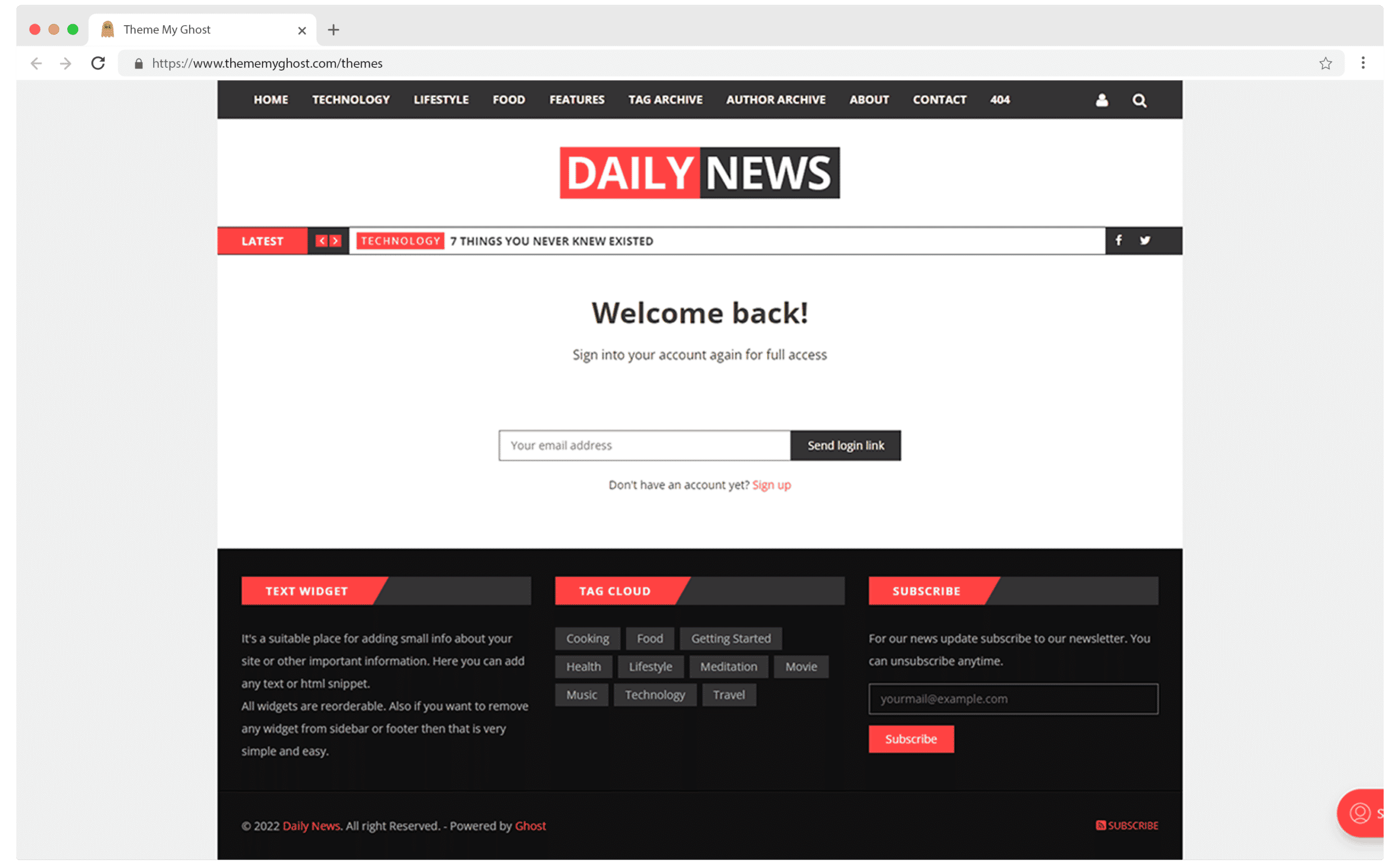 DAILY NEWS Premium Ghost Blog CMS Theme with Dark Mode for Portfolio Magazine Newsletter Photography Podcasts Travel Fashion Personal Blog on ThemeForest Ghost Marketplace 7 1