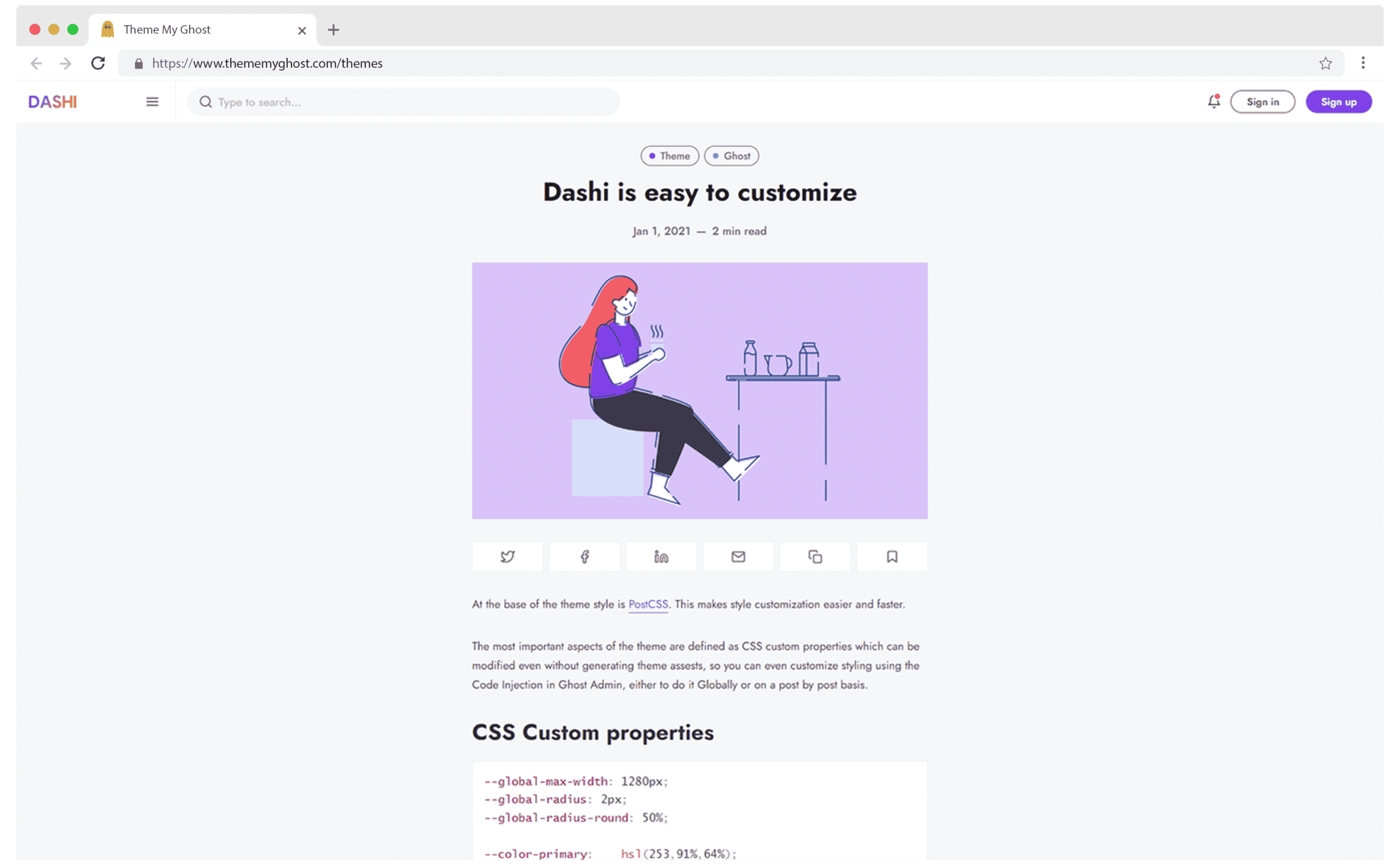 Dashi Premium Ghost Theme Template for Admin Dashboard Sidebar Menu Blog Membership and Dark Mode by Biron Themes 11