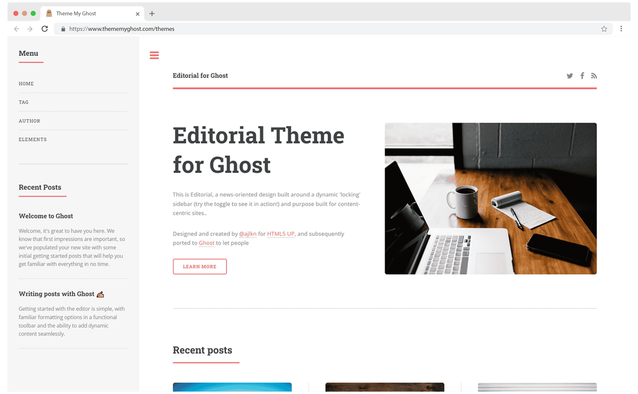 Editorial Free Ghost Theme for Ghost blog used for personal blog on Themeforest Ghost Marketplace 1 1