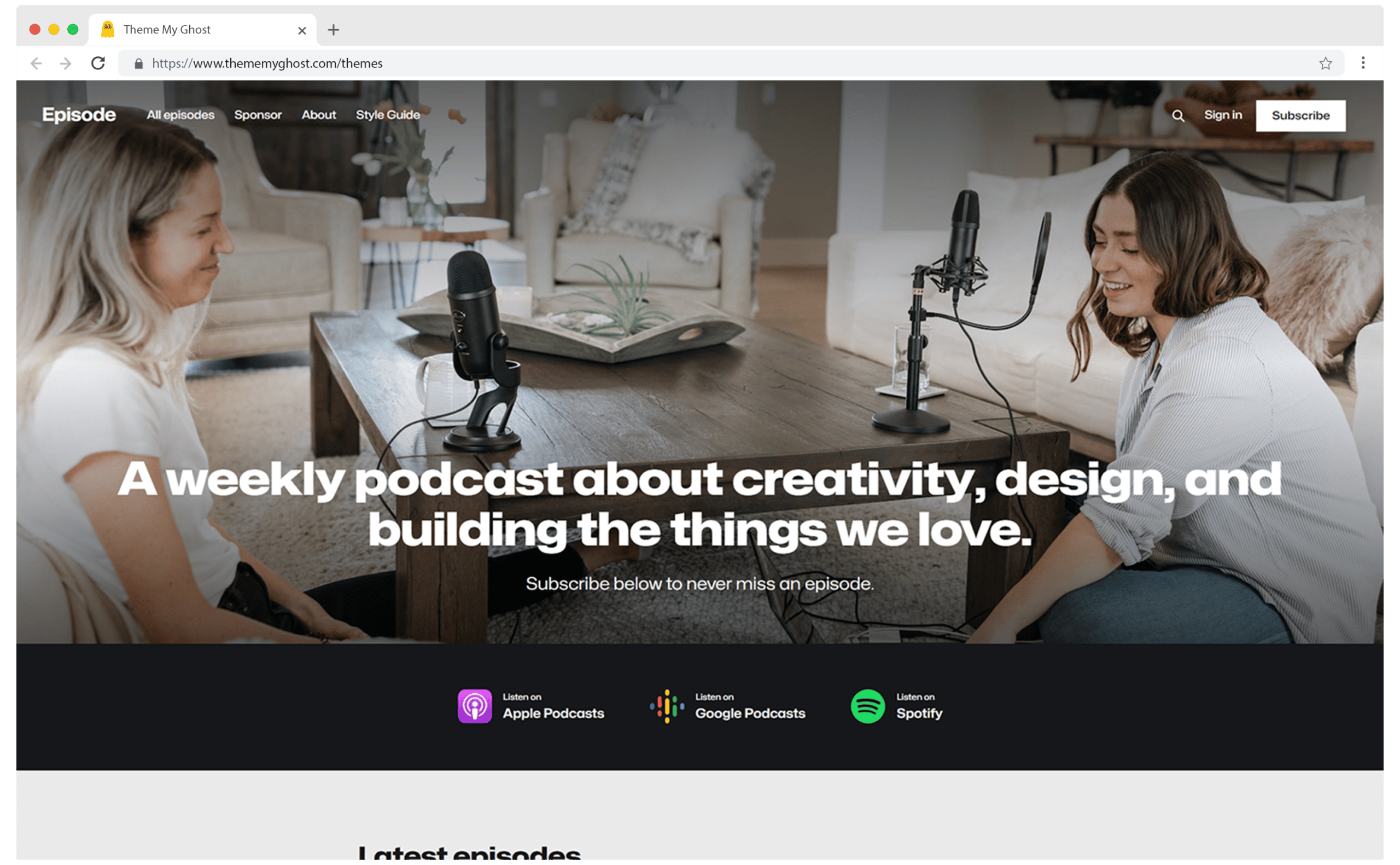 Episode Bold and Free Ghost Theme for Podcasters on Theme My Ghost 1
