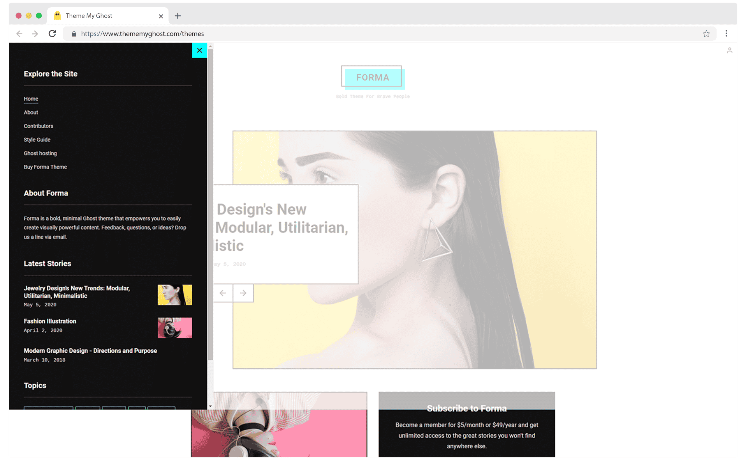 FORMA Premium Ghost Blog CMS Theme with Dark Mode for Portfolio Magazine Newsletter Photography Podcasts Travel Fashion Personal Blog on ThemeForest Ghost Marketplace 2 1
