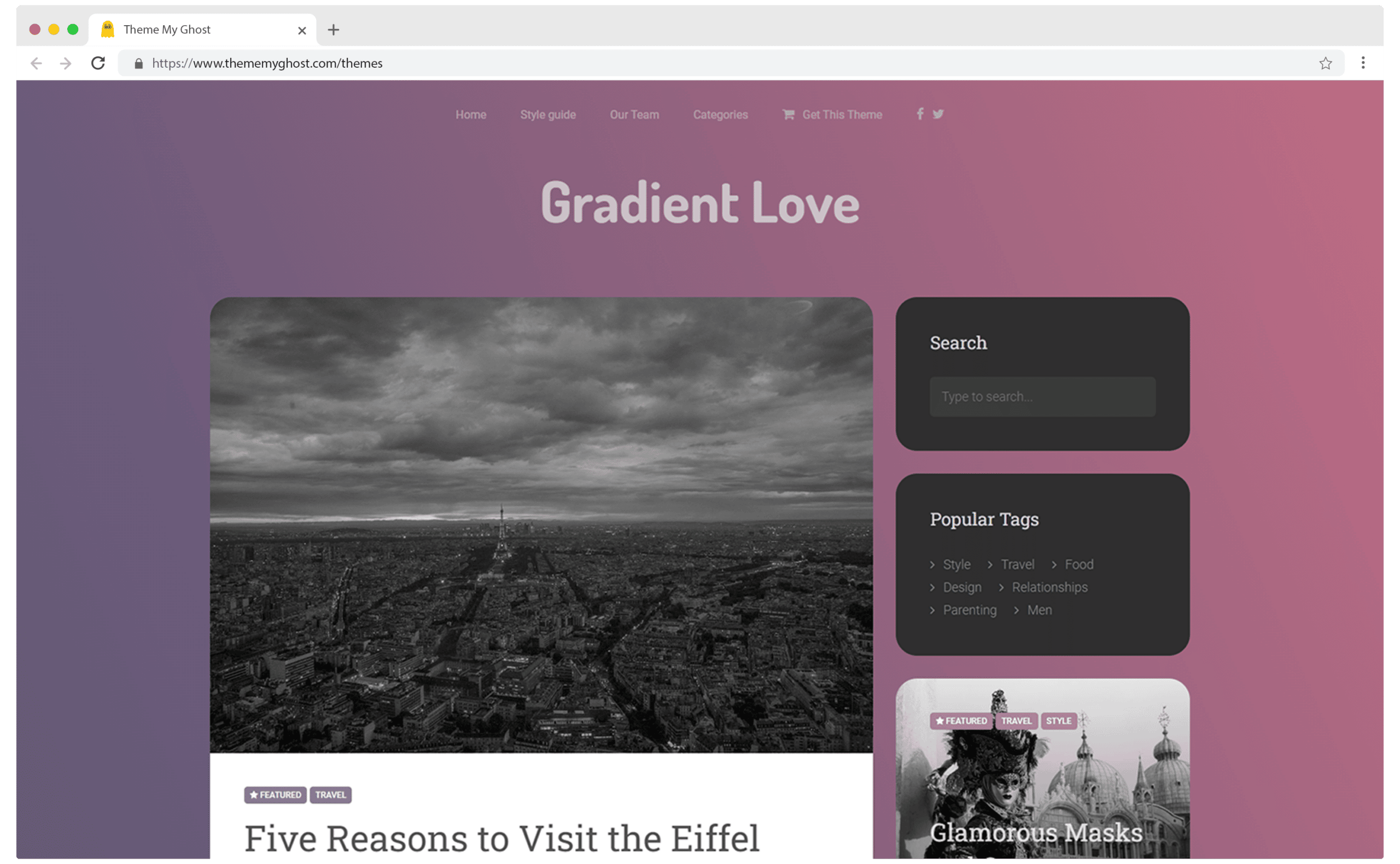 GRADIENT LOVE Premium Ghost Blog CMS Theme with Dark Mode for Portfolio Magazine Newsletter Photography Podcasts Travel Fashion Personal Blog on ThemeForest Ghost Marketplace 1 1