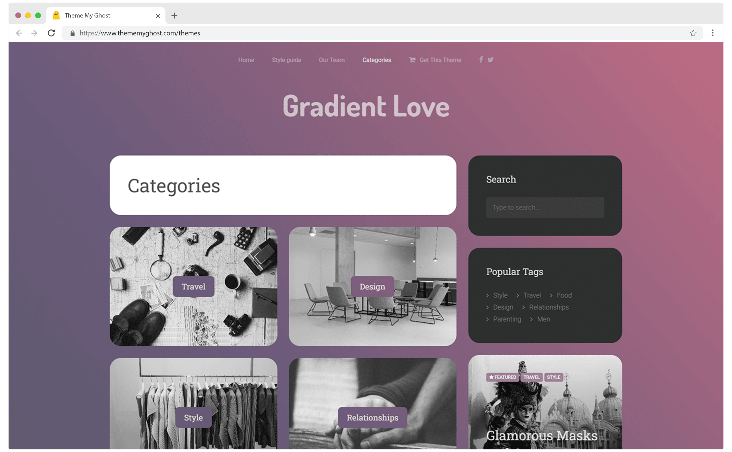 GRADIENT LOVE Premium Ghost Blog CMS Theme with Dark Mode for Portfolio Magazine Newsletter Photography Podcasts Travel Fashion Personal Blog on ThemeForest Ghost Marketplace 3 1