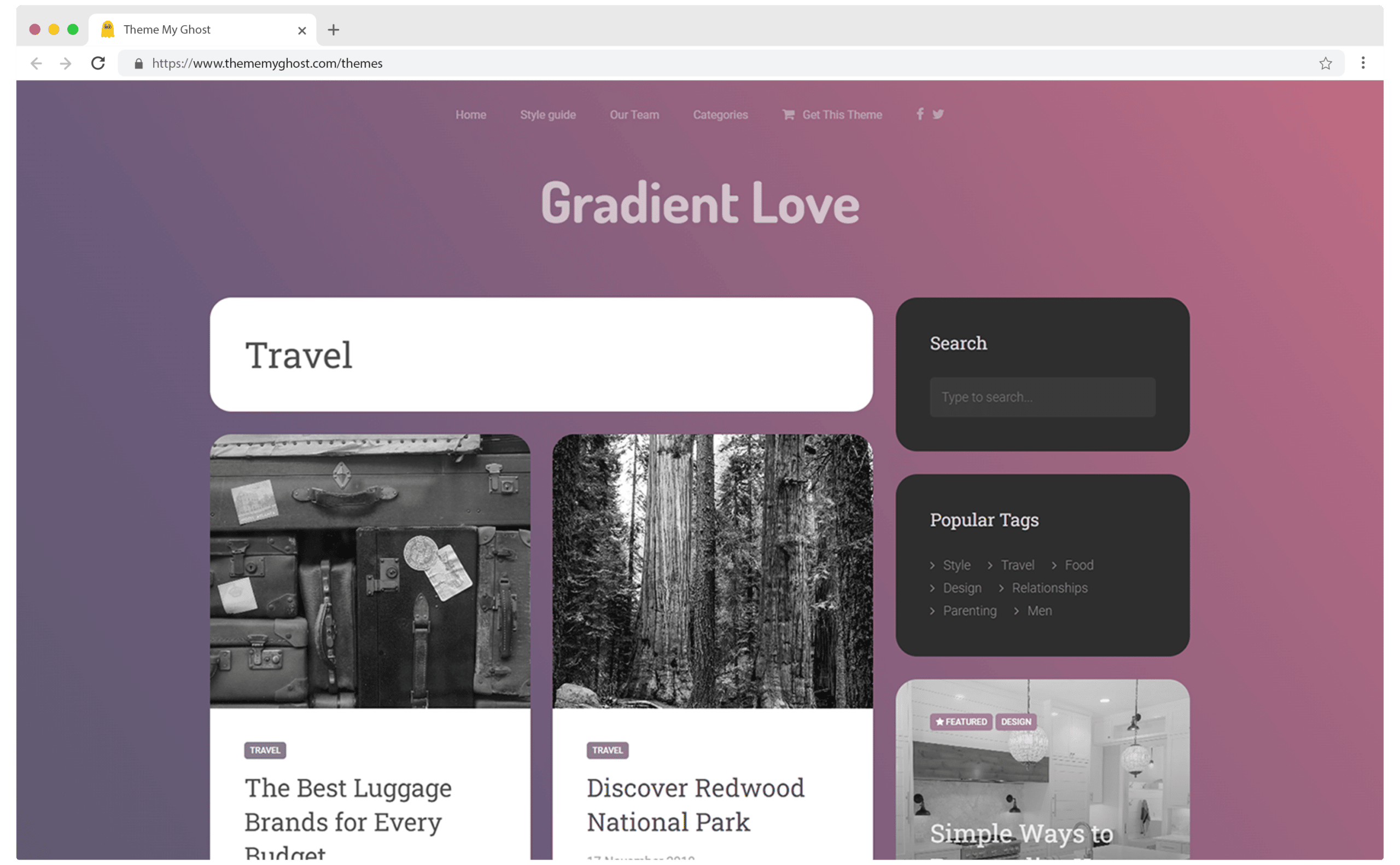 GRADIENT LOVE Premium Ghost Blog CMS Theme with Dark Mode for Portfolio Magazine Newsletter Photography Podcasts Travel Fashion Personal Blog on ThemeForest Ghost Marketplace 5 1