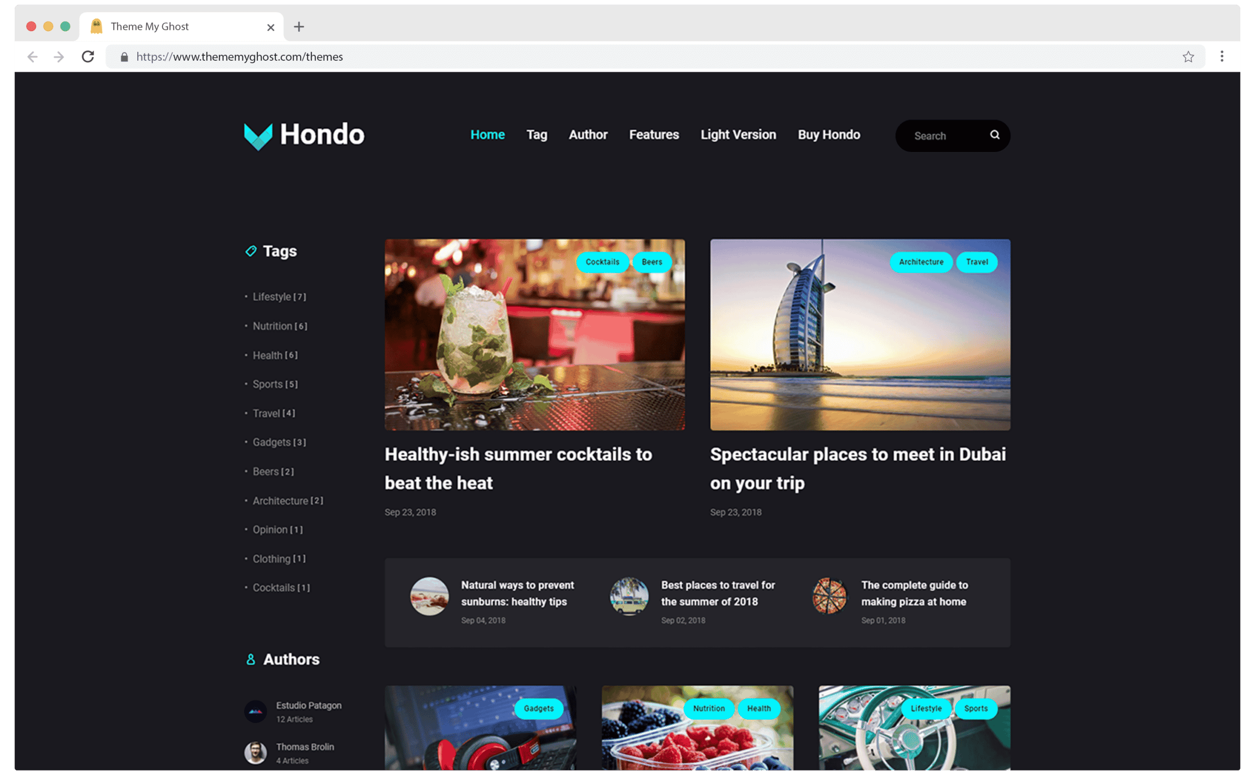 HONDO Premium Ghost Blog CMS Theme with Dark Mode for Portfolio Magazine Newsletter Photography Podcasts Travel Fashion Personal Blog on ThemeForest Ghost Marketplace 7 1