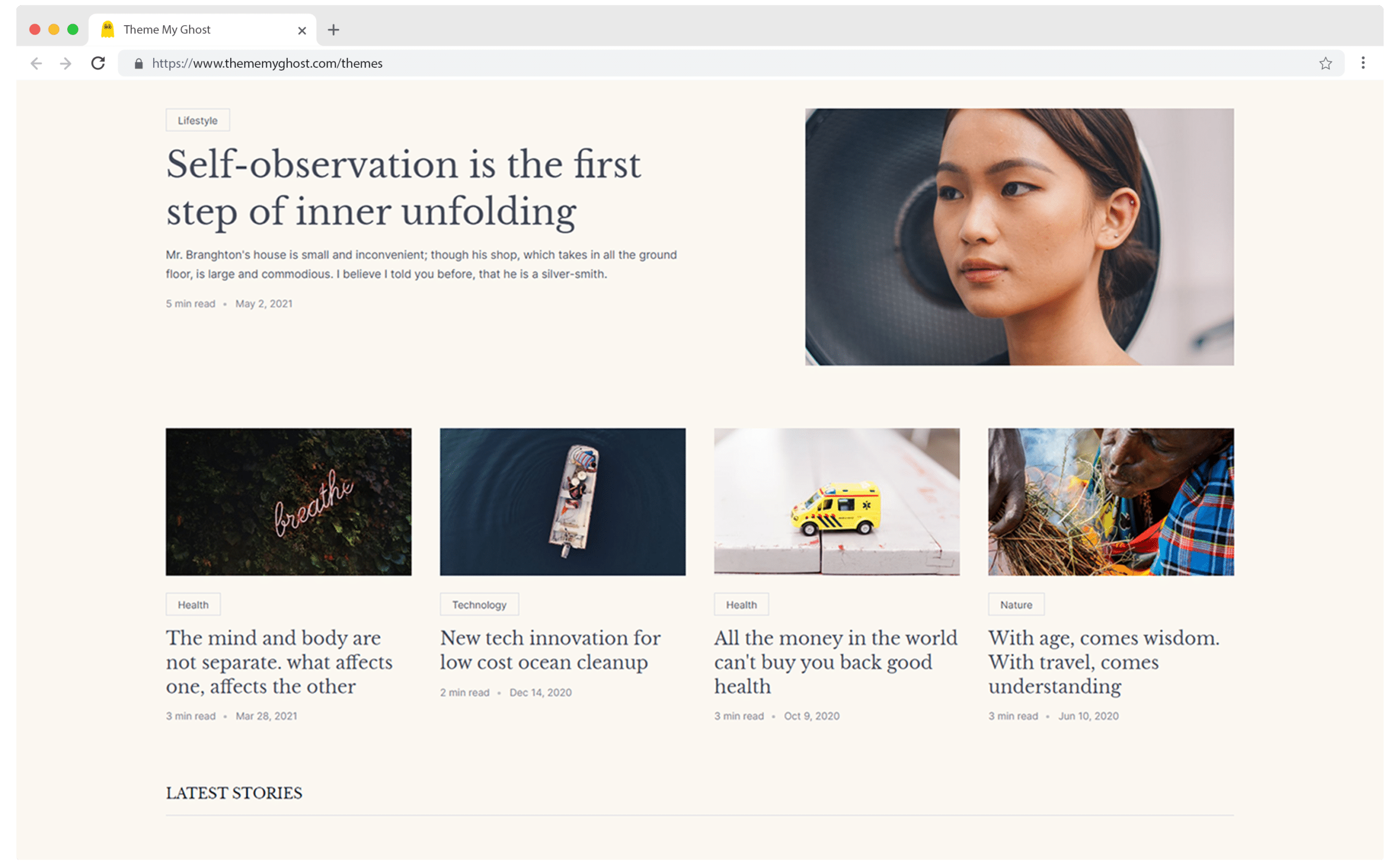 Hansika Premium Ghost Blogging Theme by GBJSolution with Post Layout Archive Tags Authors Pages Buy on Themeforest Ghost Marketplace Gumroad 1 2