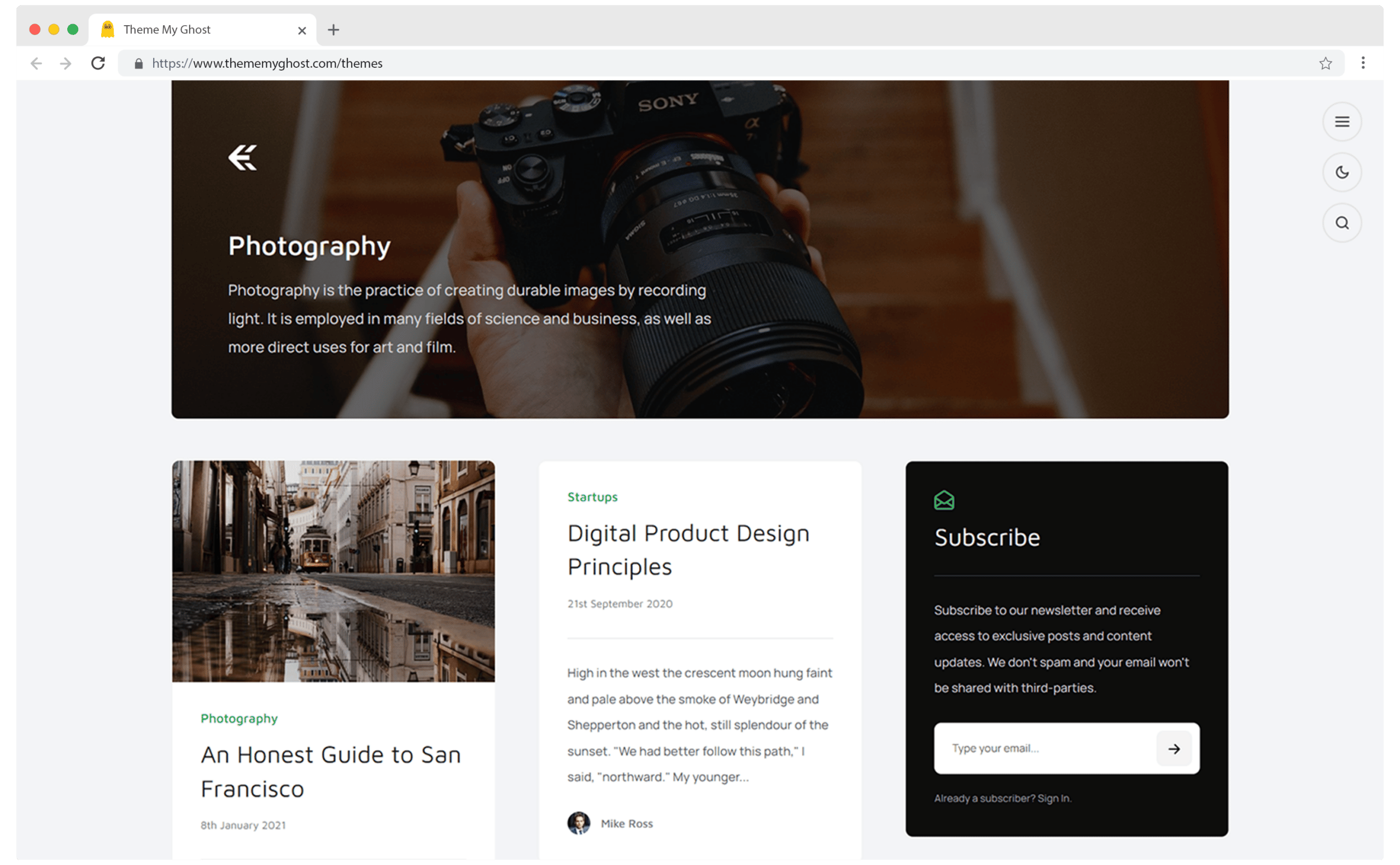 IVY Premium Ghost Blog CMS Theme with Dark Mode for Portfolio Magazine Newsletter Photography Podcasts Travel Fashion Personal Blog on ThemeForest Ghost Marketplace 10 1