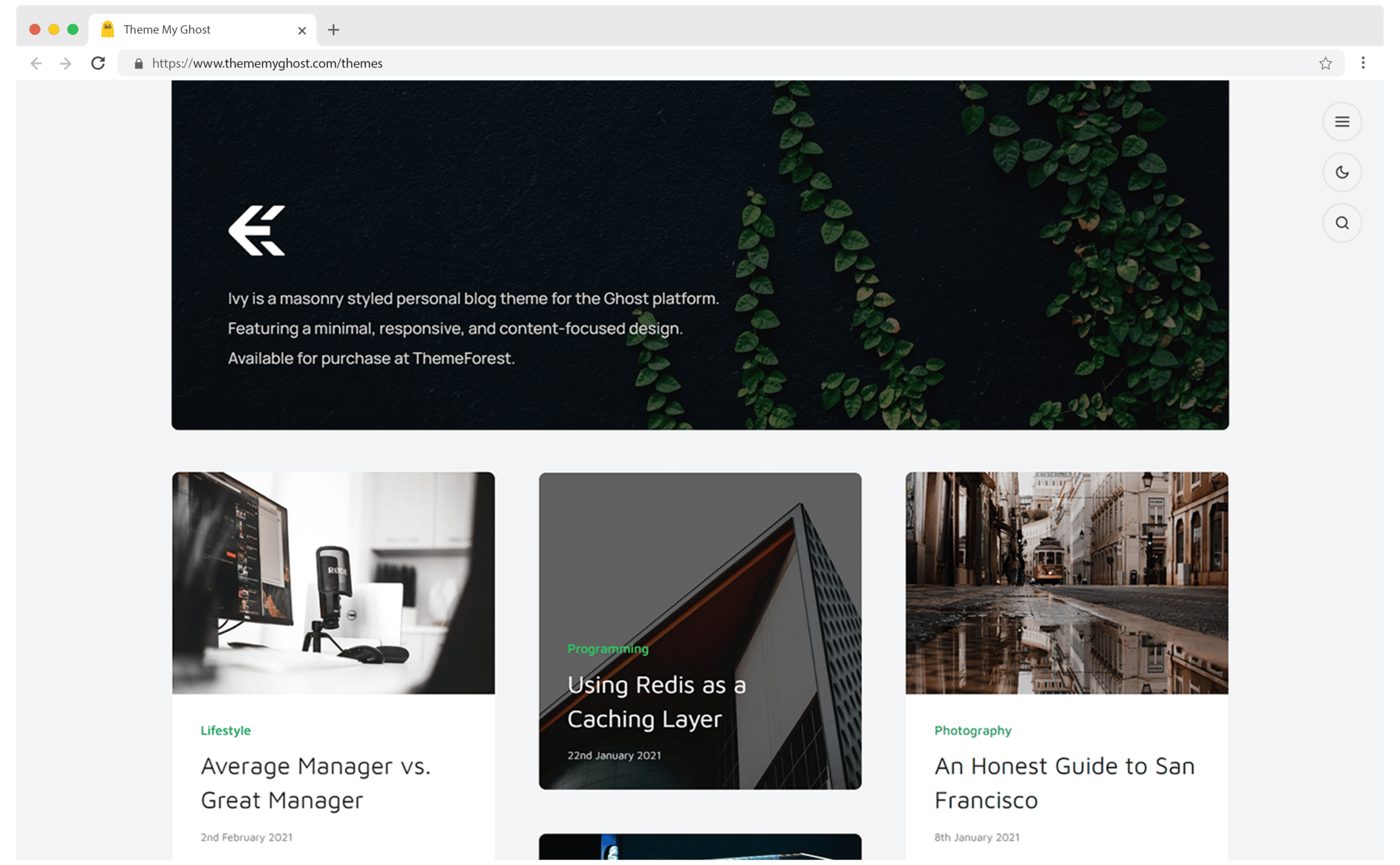IVY Premium Ghost Blog CMS Theme with Dark Mode for Portfolio Magazine Newsletter Photography Podcasts Travel Fashion Personal Blog on ThemeForest Ghost Marketplace 8 1