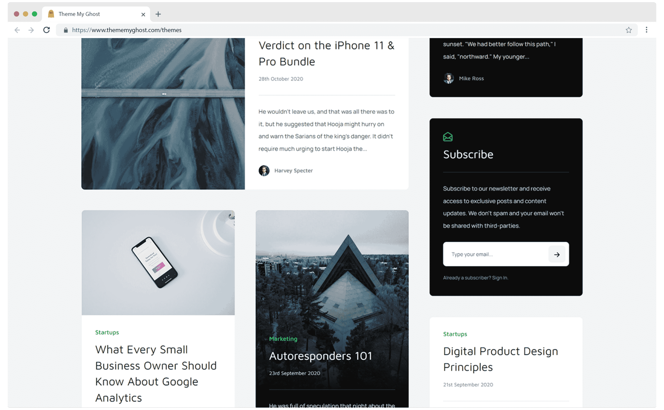 IVY Premium Ghost Blog CMS Theme with Dark Mode for Portfolio Magazine Newsletter Photography Podcasts Travel Fashion Personal Blog on ThemeForest Ghost Marketplace 8 3