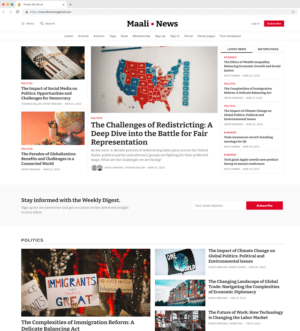 Maali premium Ghost theme for news magazine website with large blog content developed by Biron Themes