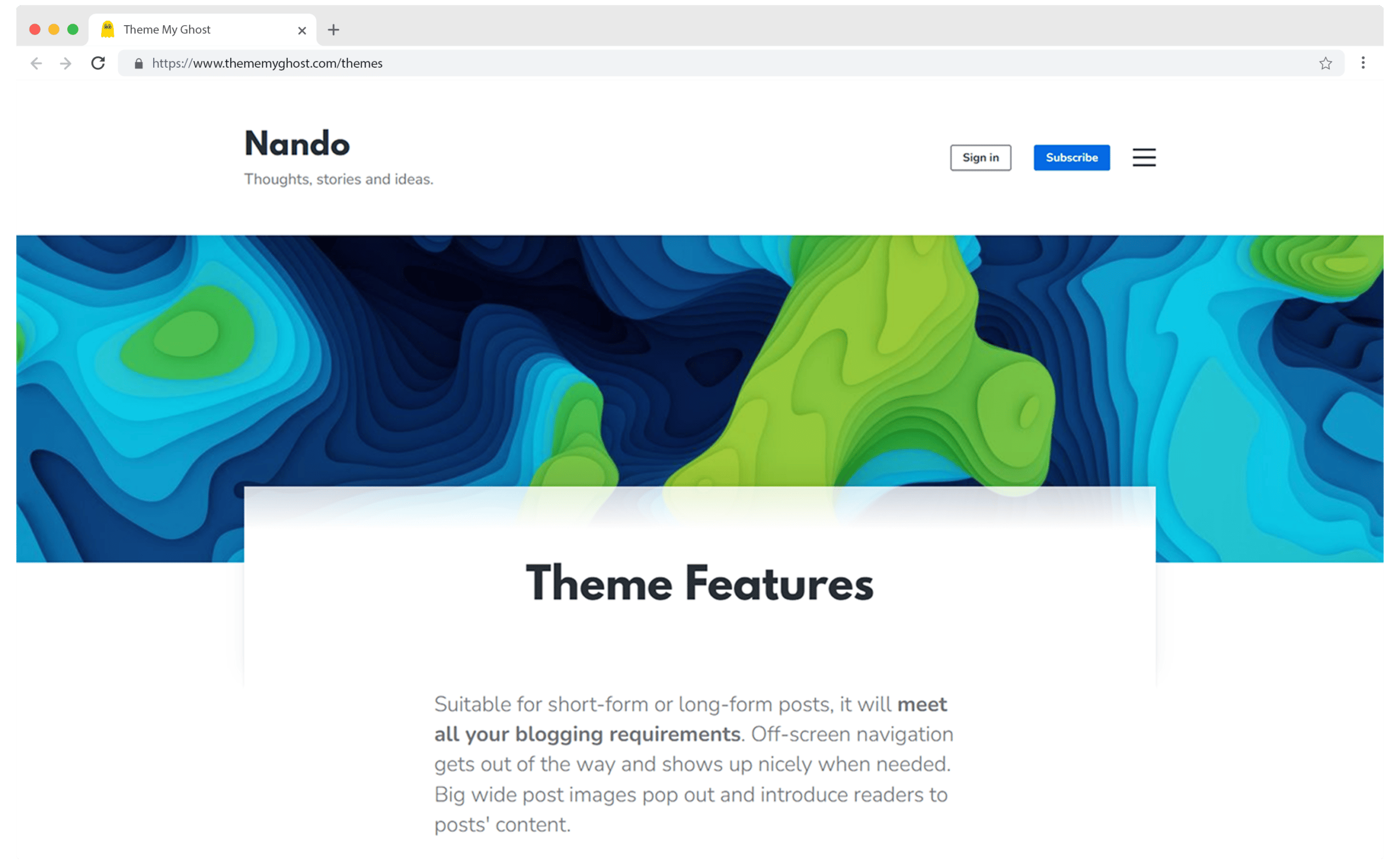 NANDO Premium Ghost Blog CMS Theme with Dark Mode for Portfolio Magazine Newsletter Photography Podcasts Travel Fashion Personal Blog on ThemeForest Ghost Marketplace 7 1