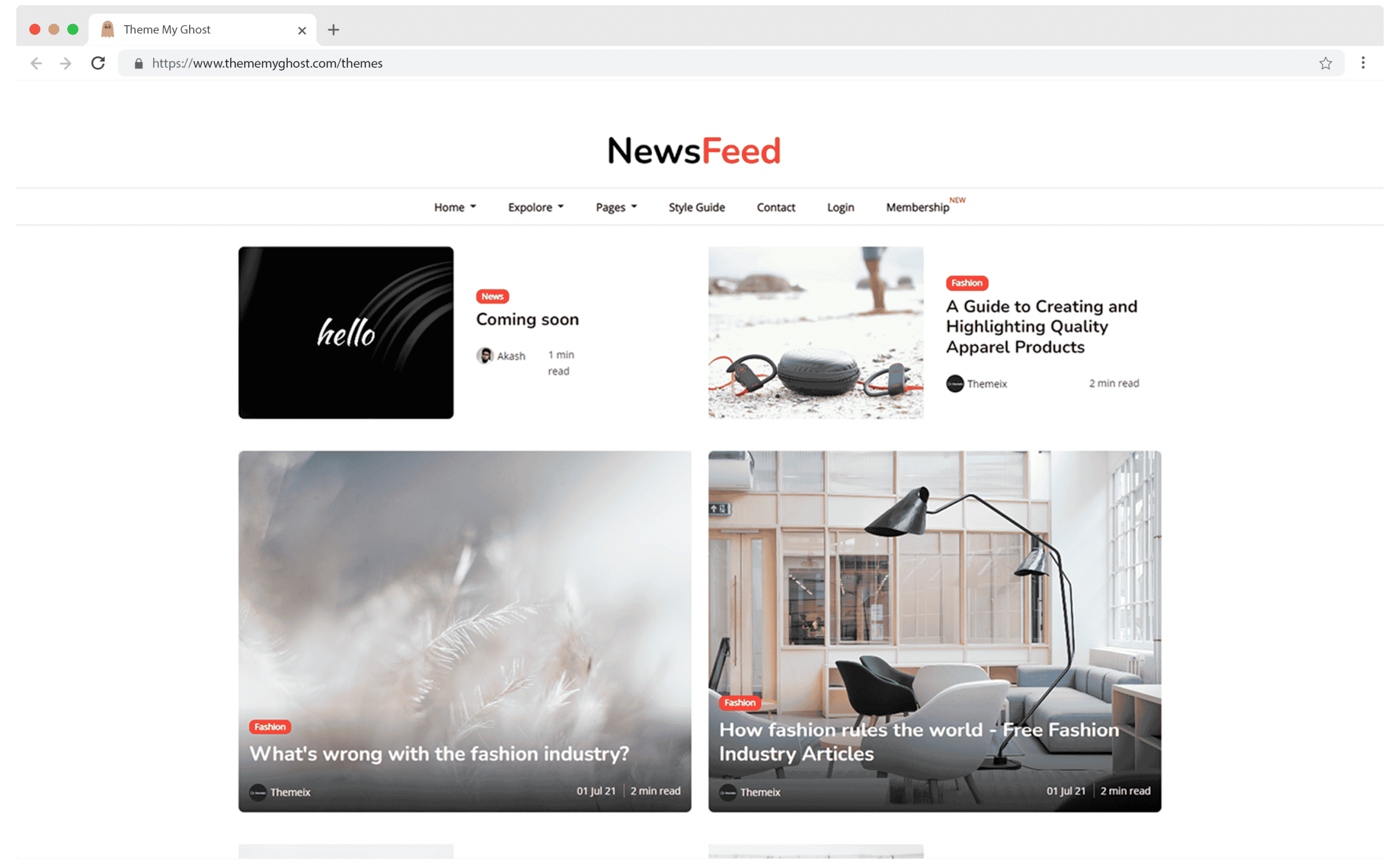 NEWSFEED Premium Ghost Blog CMS Theme with Dark Mode for Portfolio Magazine Newsletter Photography Podcasts Travel Fashion Personal Blog on ThemeForest Ghost Marketplace 14 1