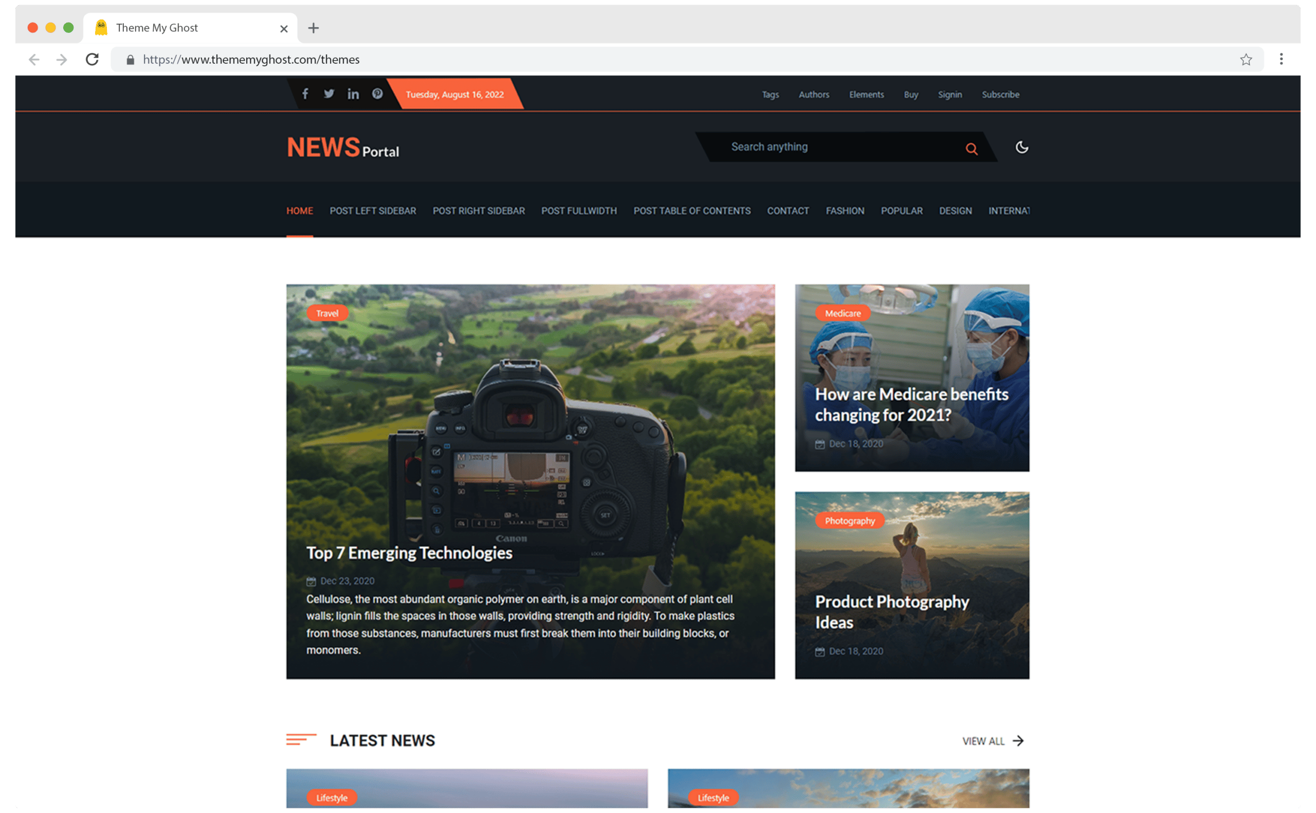 NEWSPORTAL Premium Ghost Blog CMS Theme with Dark Mode for Portfolio Magazine Newsletter Photography Podcasts Travel Fashion Personal Blog on ThemeForest Ghost Marketplace 1 1