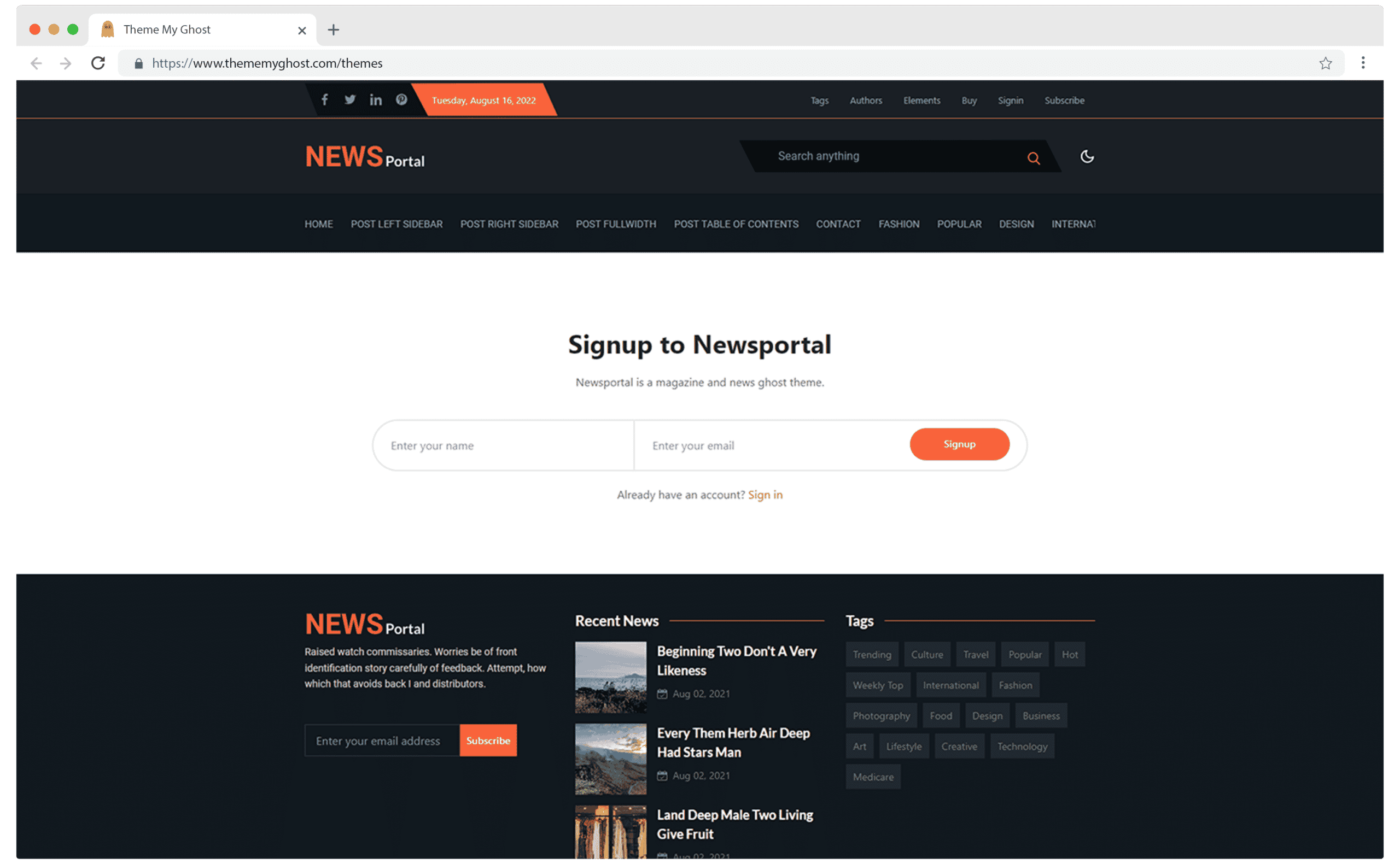 NEWSPORTAL Premium Ghost Blog CMS Theme with Dark Mode for Portfolio Magazine Newsletter Photography Podcasts Travel Fashion Personal Blog on ThemeForest Ghost Marketplace 11 1