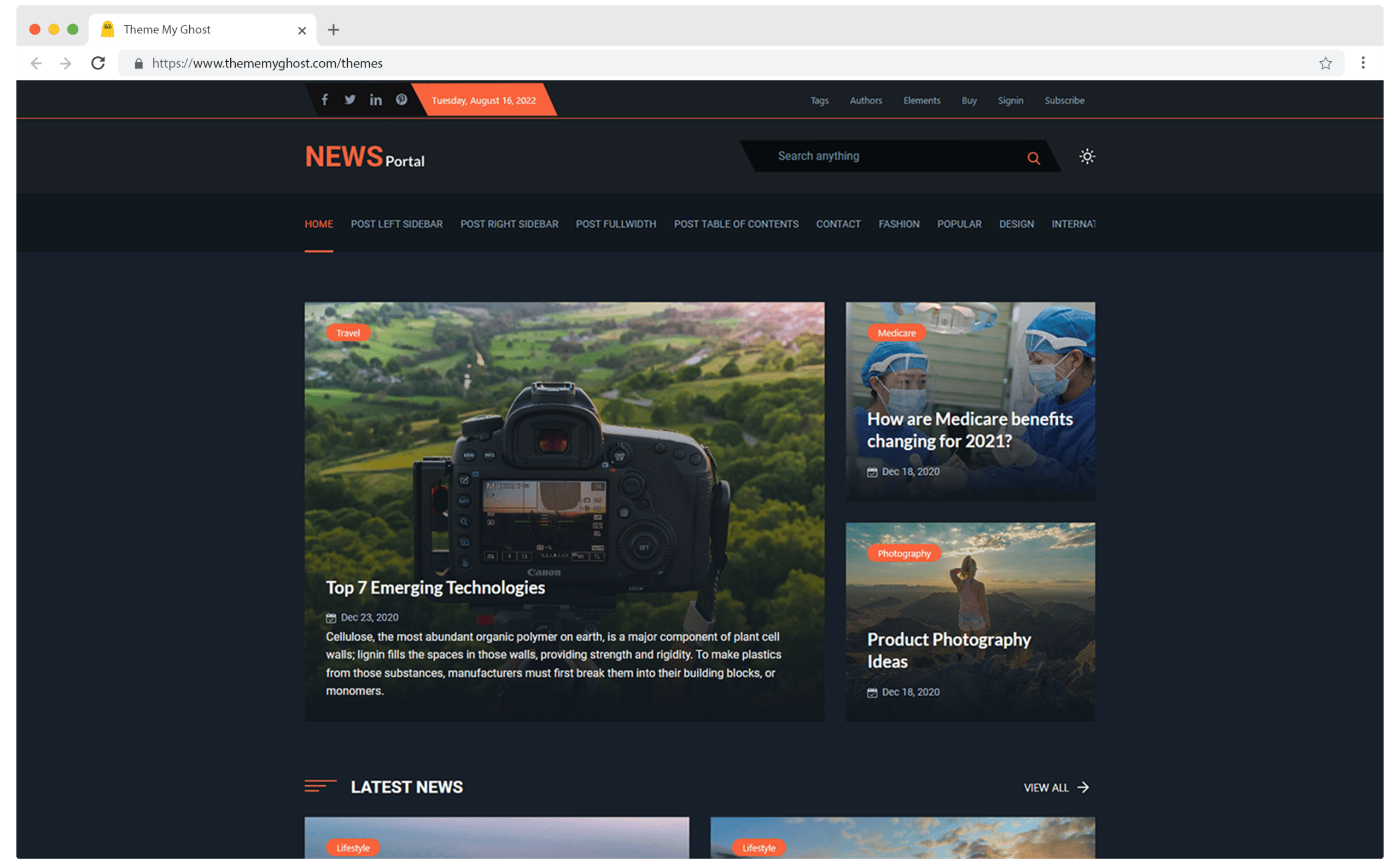 NEWSPORTAL Premium Ghost Blog CMS Theme with Dark Mode for Portfolio Magazine Newsletter Photography Podcasts Travel Fashion Personal Blog on ThemeForest Ghost Marketplace 3 1