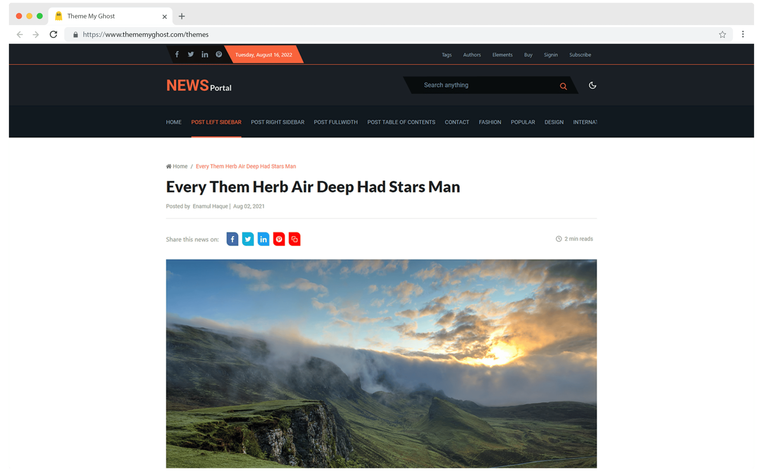 NEWSPORTAL Premium Ghost Blog CMS Theme with Dark Mode for Portfolio Magazine Newsletter Photography Podcasts Travel Fashion Personal Blog on ThemeForest Ghost Marketplace 8 1