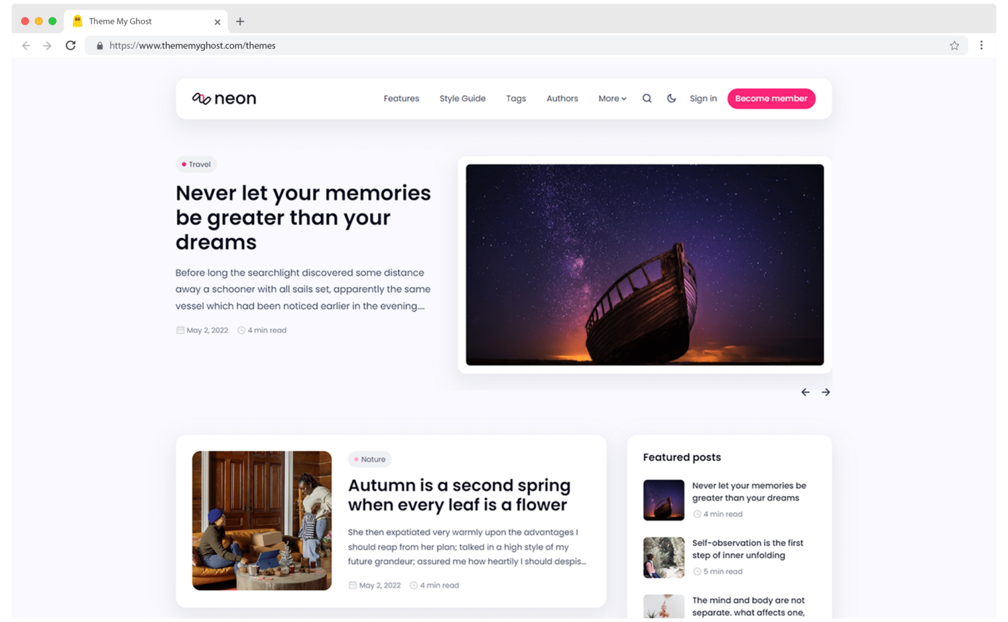 Neon Premium Ghost CMS theme by GBJ Solution for your Ghost Blog 1 1