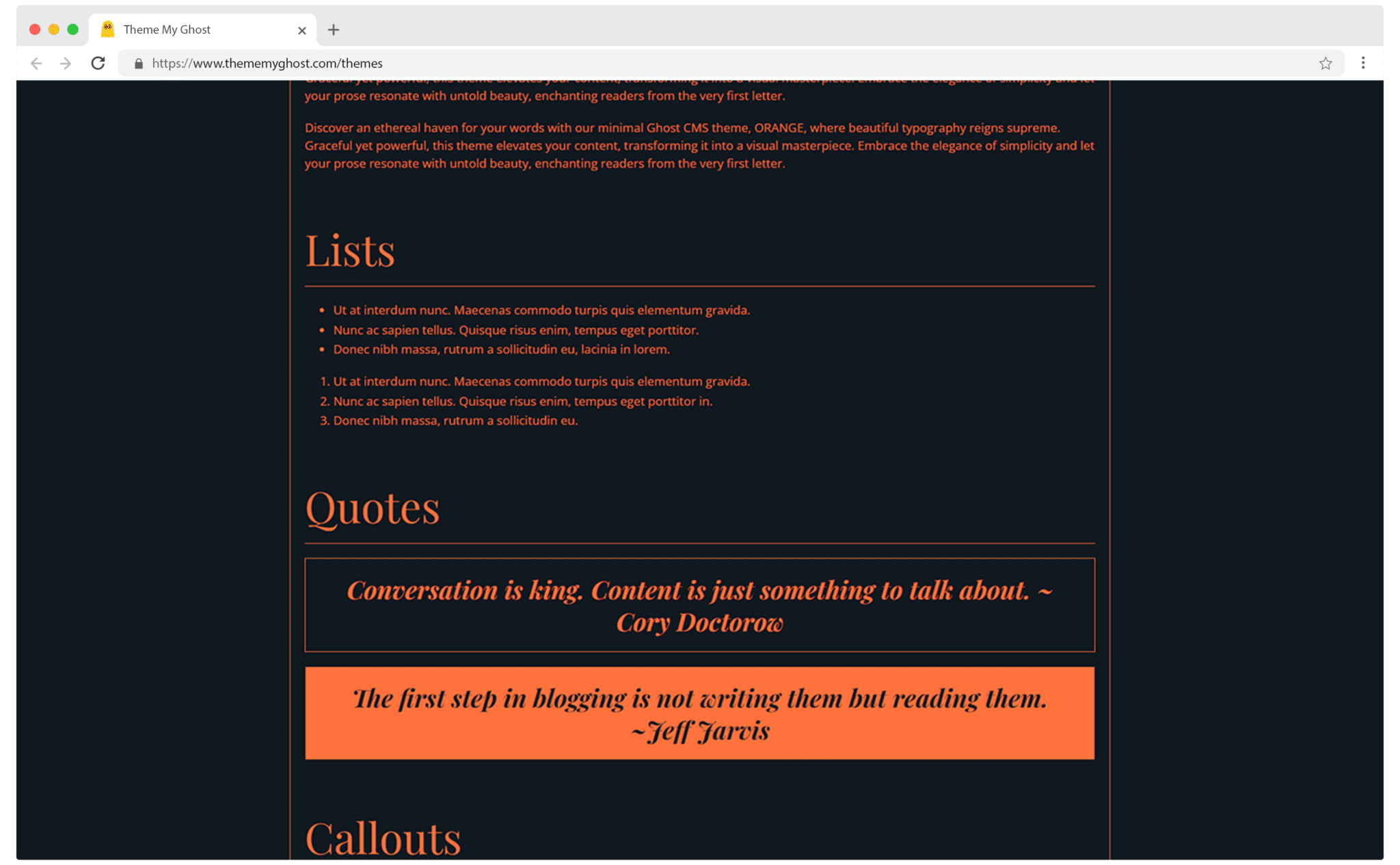 Orange is a minimal Typography theme for Ghost with extremely fast performance 10 3