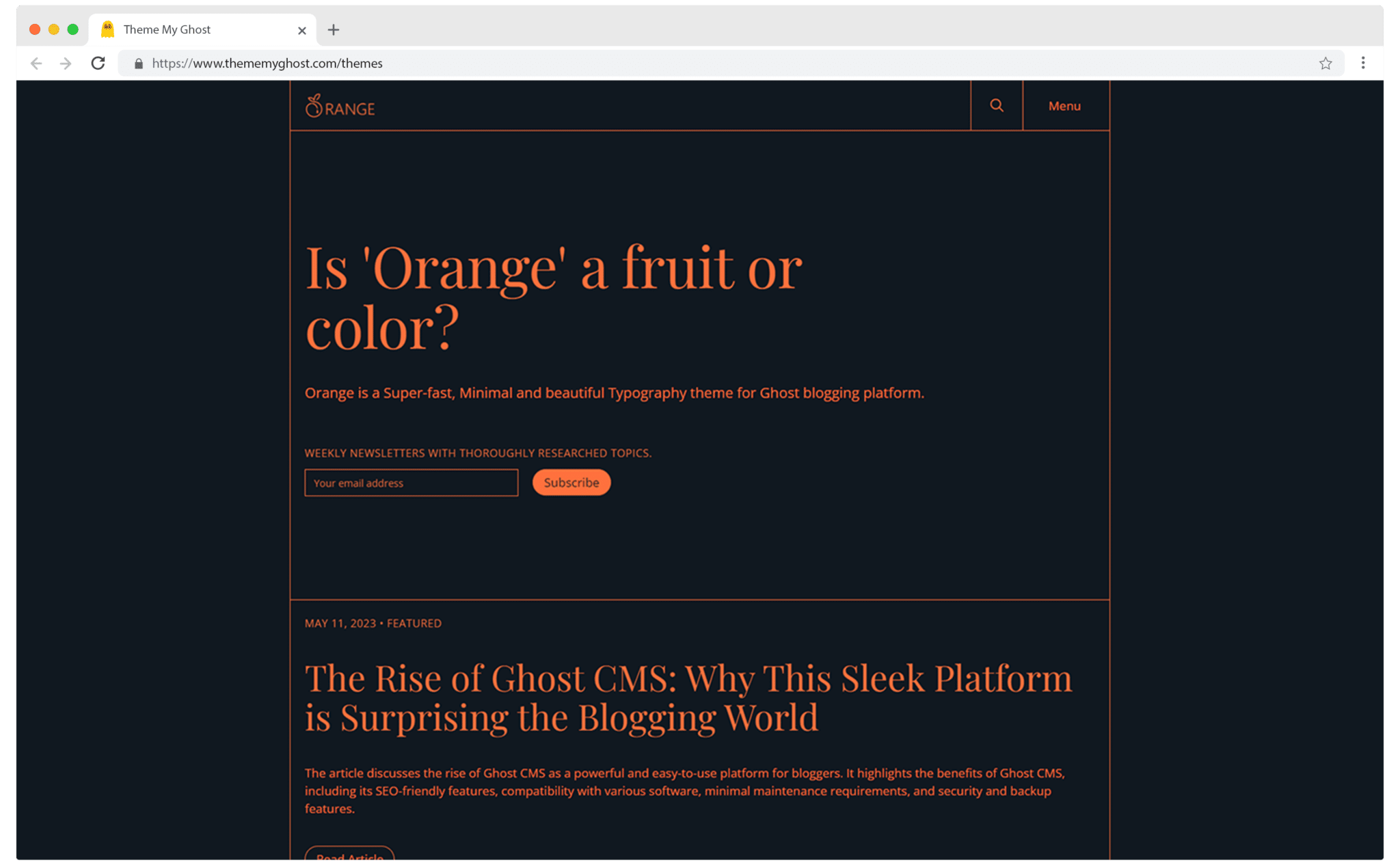 Orange is a minimal Typography theme for Ghost with extremely fast performance 2 1