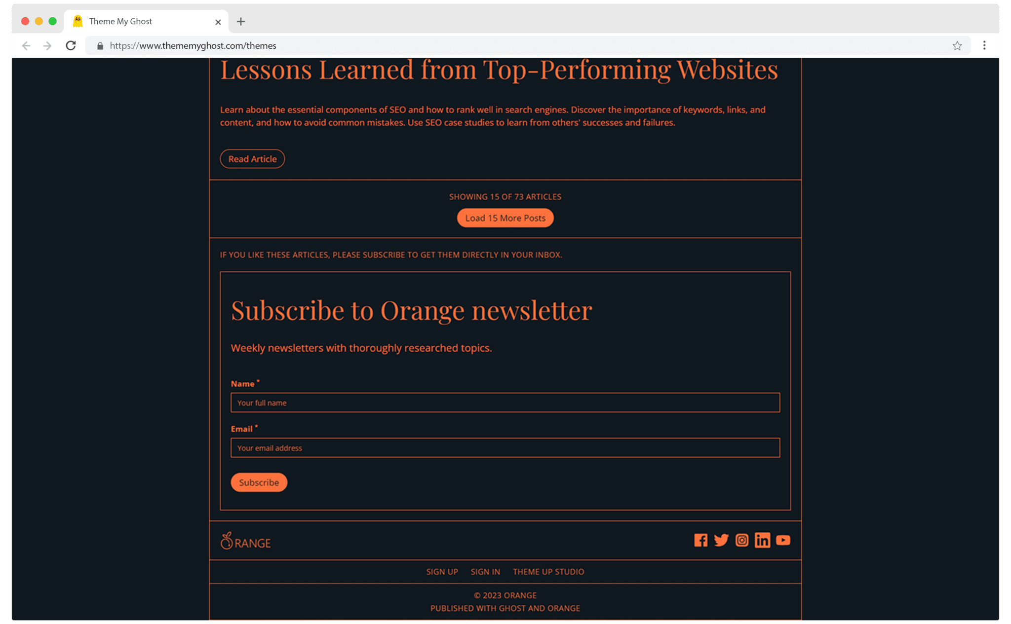Orange is a minimal Typography theme for Ghost with extremely fast performance 2 8