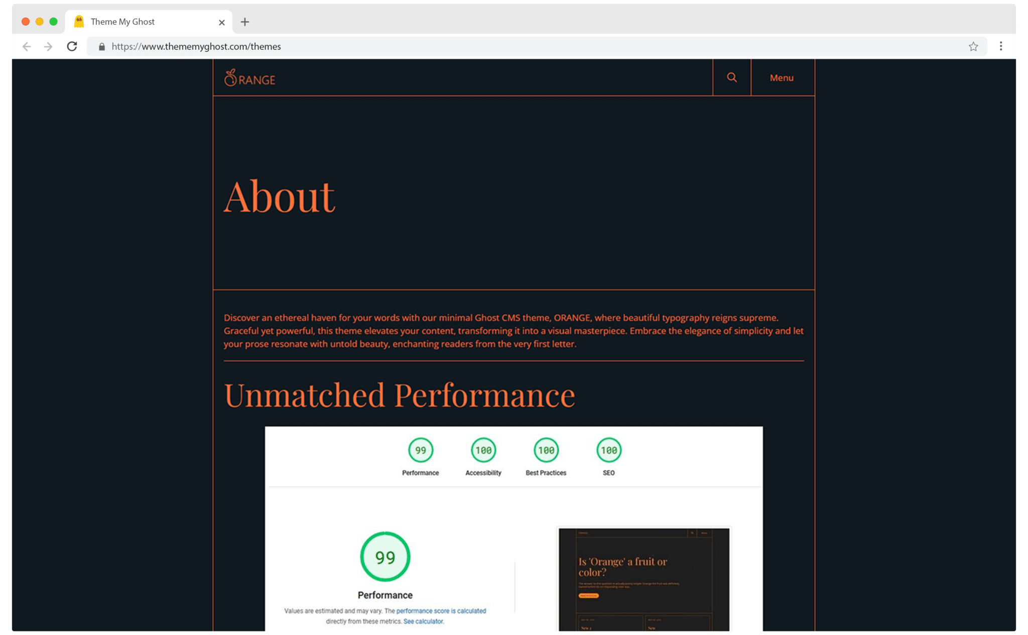 Orange is a minimal Typography theme for Ghost with extremely fast performance 4 1