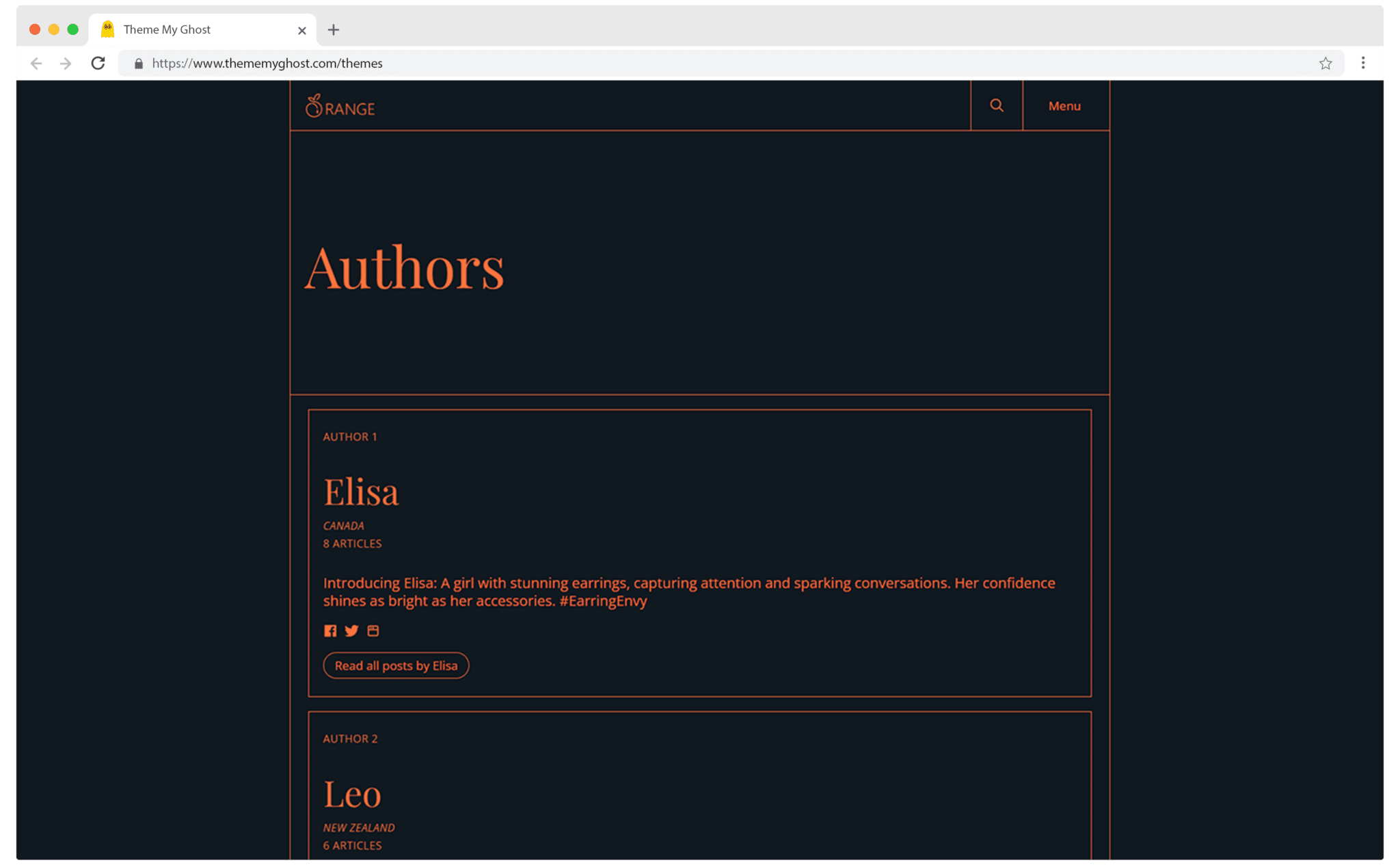 Orange is a minimal Typography theme for Ghost with extremely fast performance 7 1
