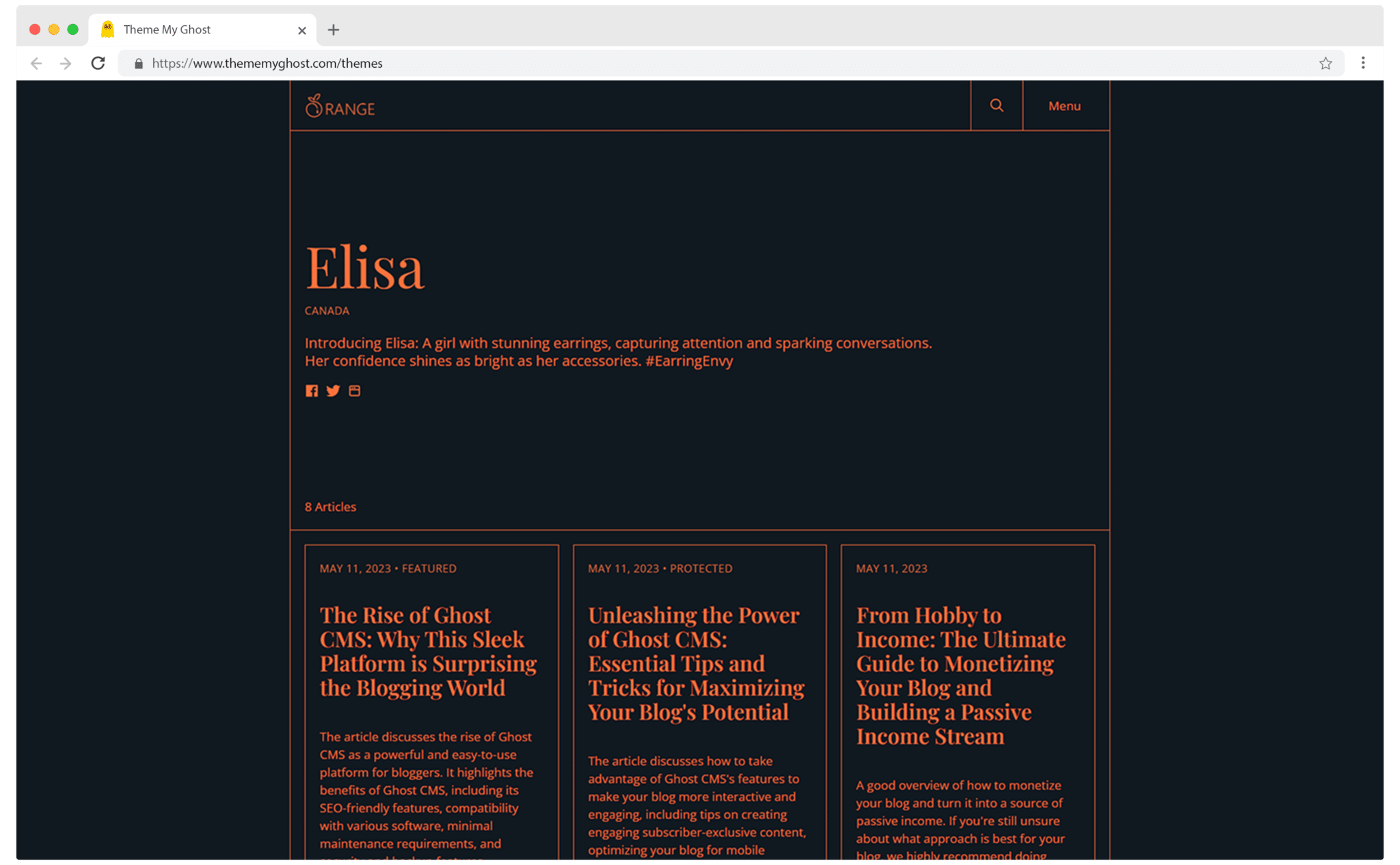 Orange is a minimal Typography theme for Ghost with extremely fast performance 8 1