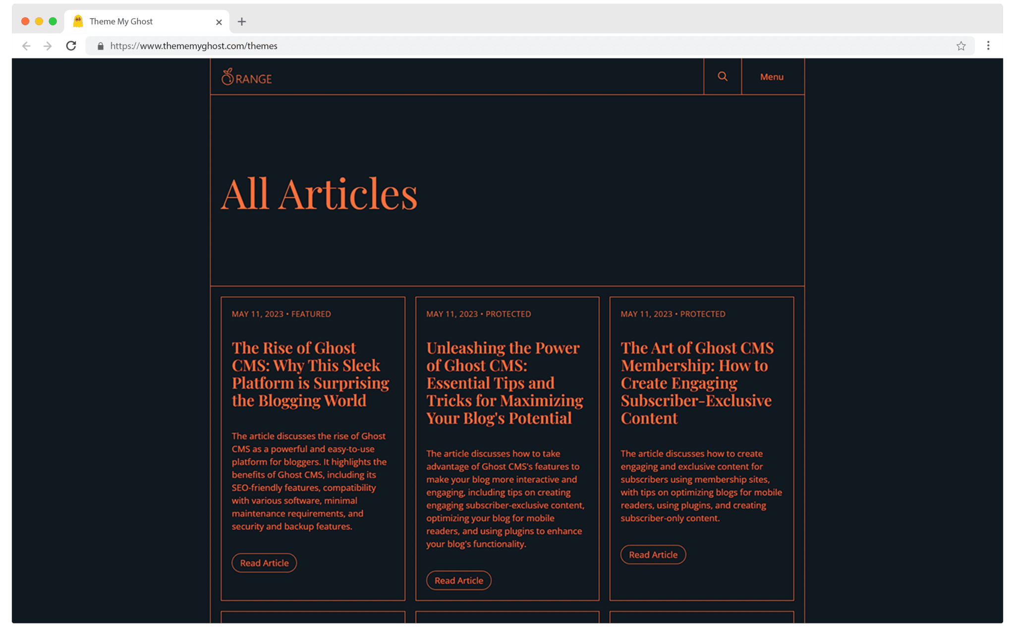 Orange is a minimal Typography theme for Ghost with extremely fast performance 9 1
