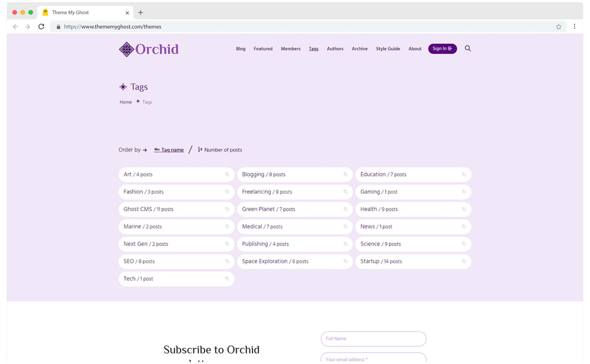 Orchid is an elegant premium Ghost CMS theme with multiple hero style archive page and beautiful colors with typography fonts 10 1