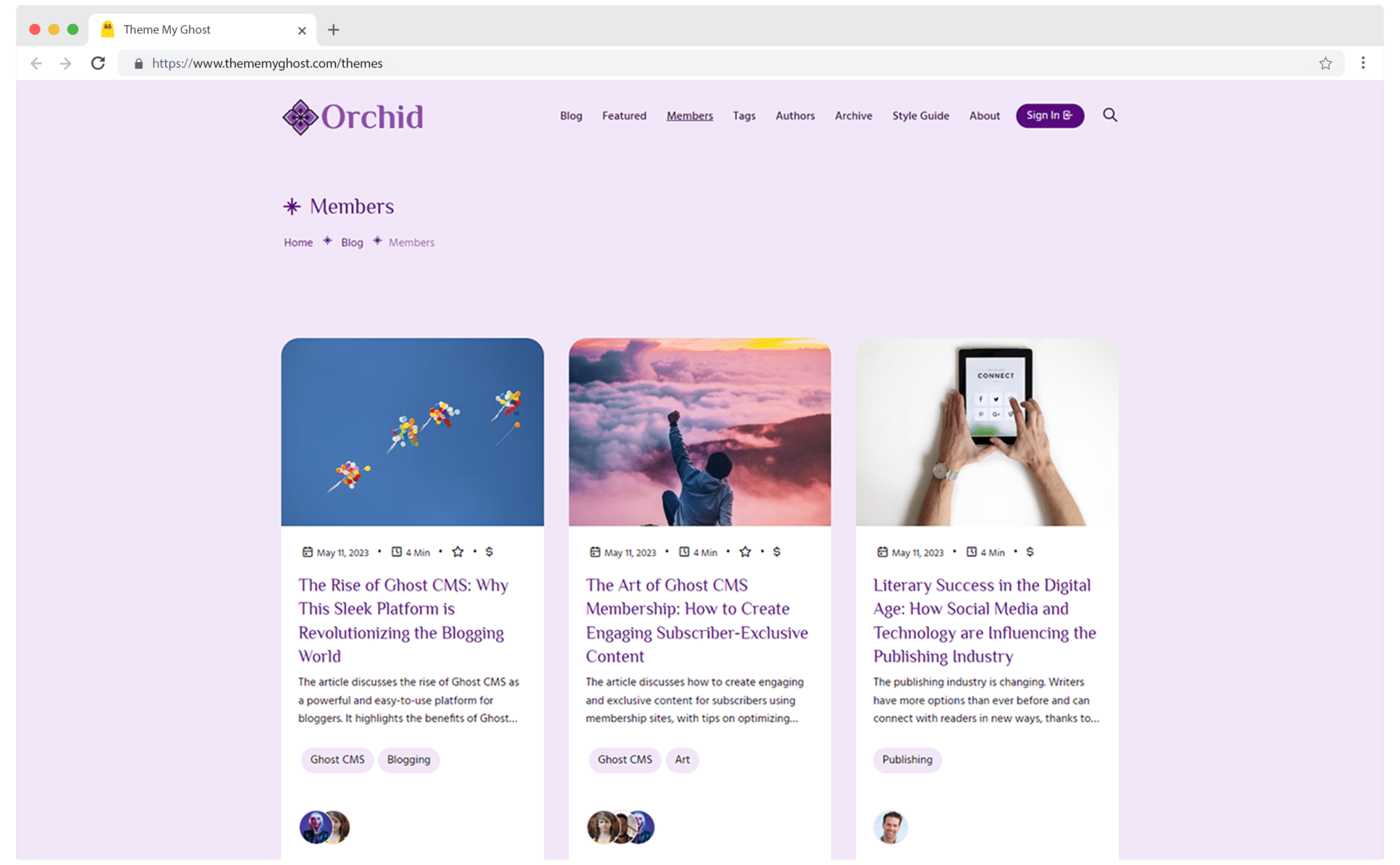 Orchid is an elegant premium Ghost CMS theme with multiple hero style archive page and beautiful colors with typography fonts 11 1