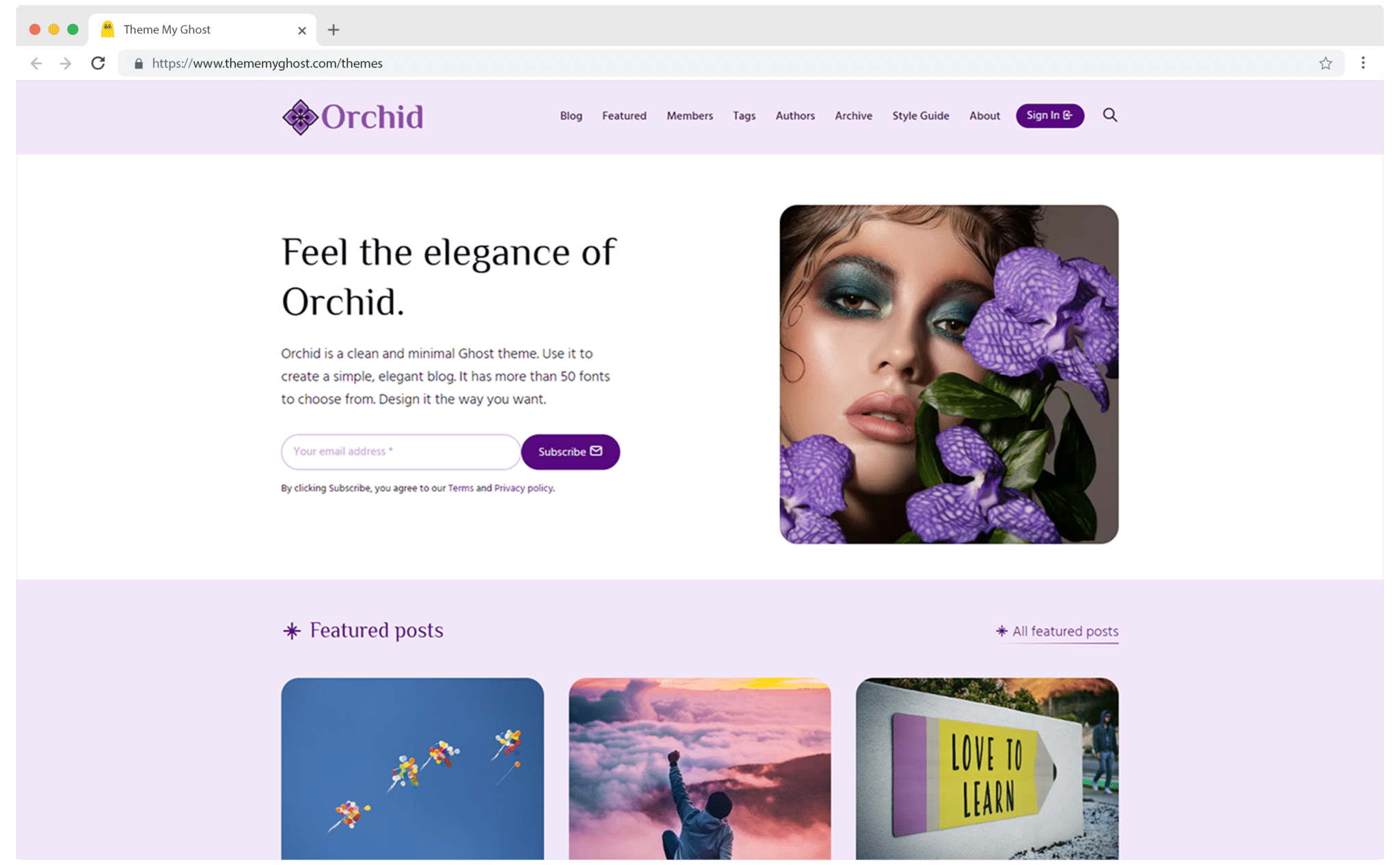 Orchid is an elegant premium Ghost CMS theme with multiple hero style archive page and beautiful colors with typography fonts 13 1