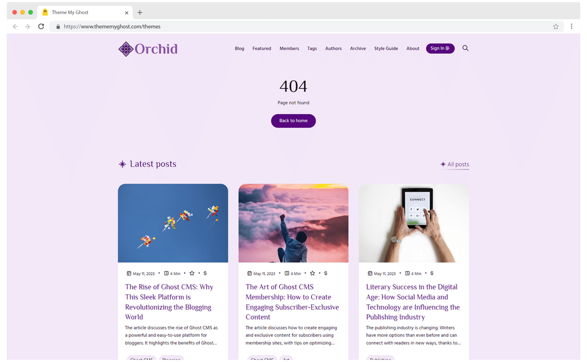 Orchid is an elegant premium Ghost CMS theme with multiple hero style archive page and beautiful colors with typography fonts 14 1